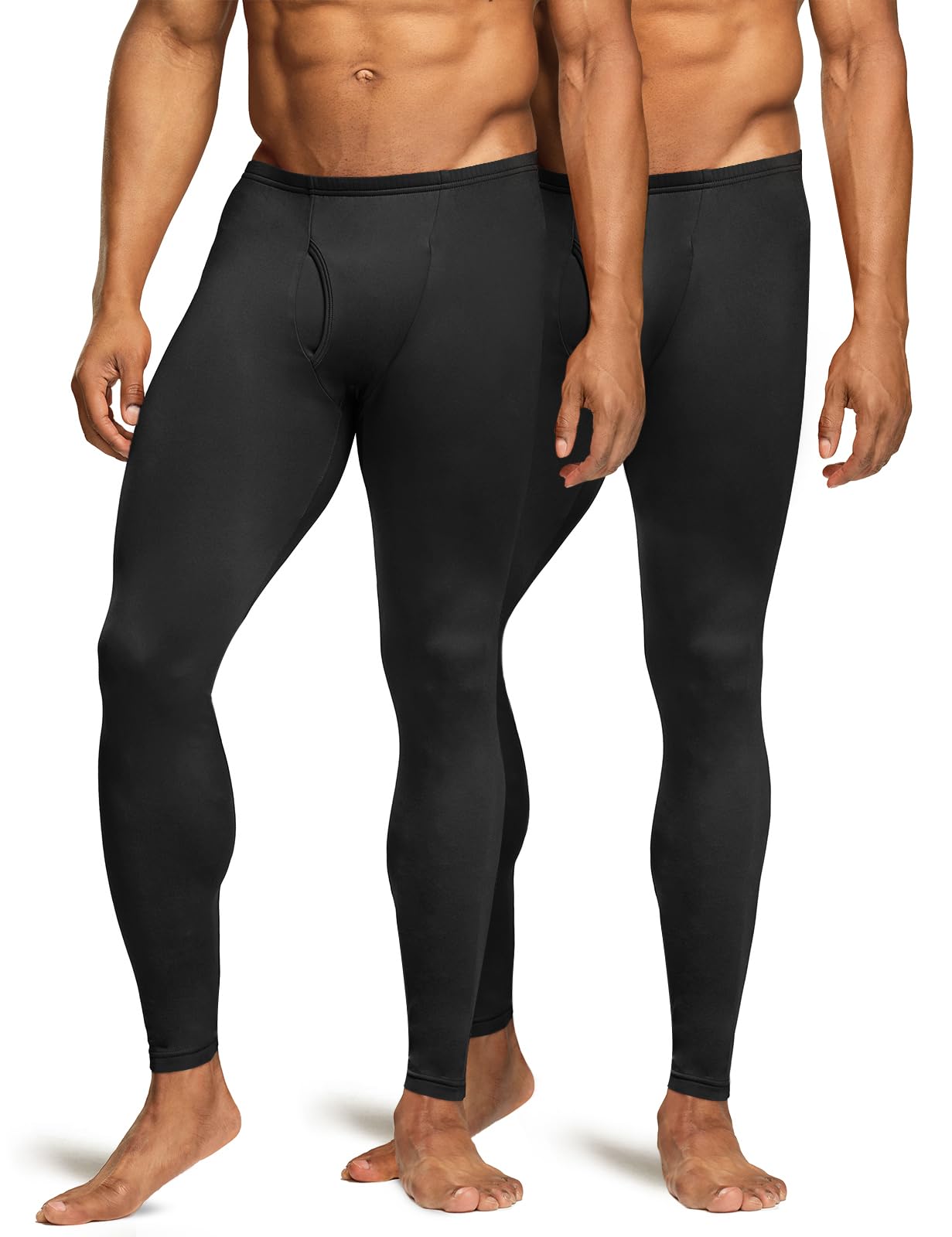 TSLA Men's Thermal Underwear Pants, Heated Warm Fleece Lined Long Johns Leggings, Winter Base Layer Bottoms, Thermal Fly-Front 2pack Black, Small