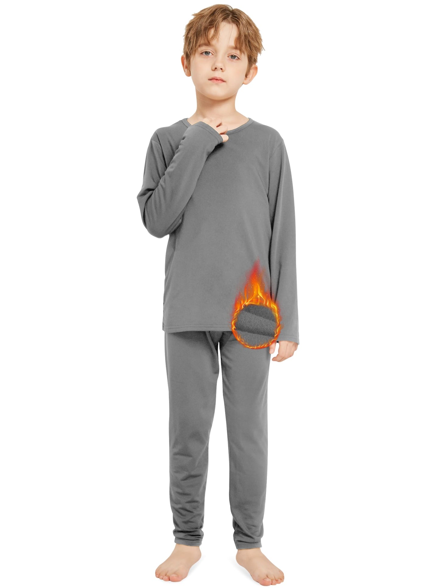 Resinta Boys Thermal Underwear Set Toddler Long Johns for Kids Boys Fleece Lined Base Layers for Skiing & Winter Activities Grey