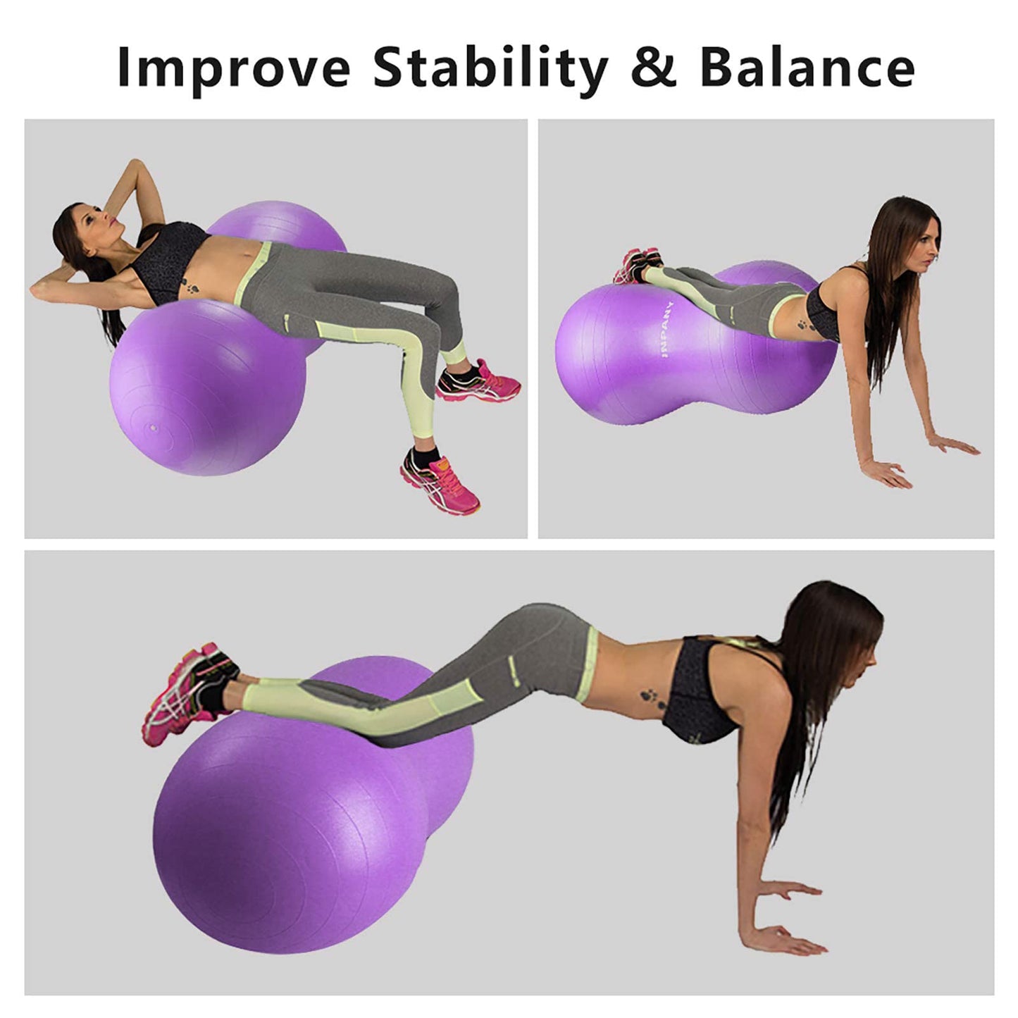 INPANY Peanut Ball - Anti Burst Exercise Ball for Labor Birthing, Physical Therapy for Kids, Core Strength, Home & Gym Fintness (Include Pump) Purple