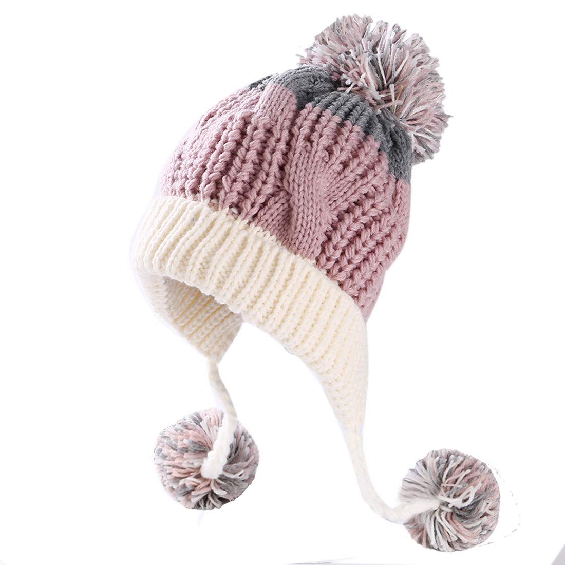 HUAMULAN Women Winter Sherpa Beanie Hats Knit Ear Flaps Peruvian Cover Ears Warm Fleece Lined Fluffy Ski Snow Hat 3 Pompom