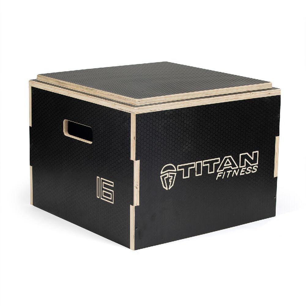 Titan Fitness 16in Anti-Slip Stackable Wooden Plyometric Box, Pro-Duty Plyo Box, Jump Step-Up Box Squat, Home Garage Gym Training