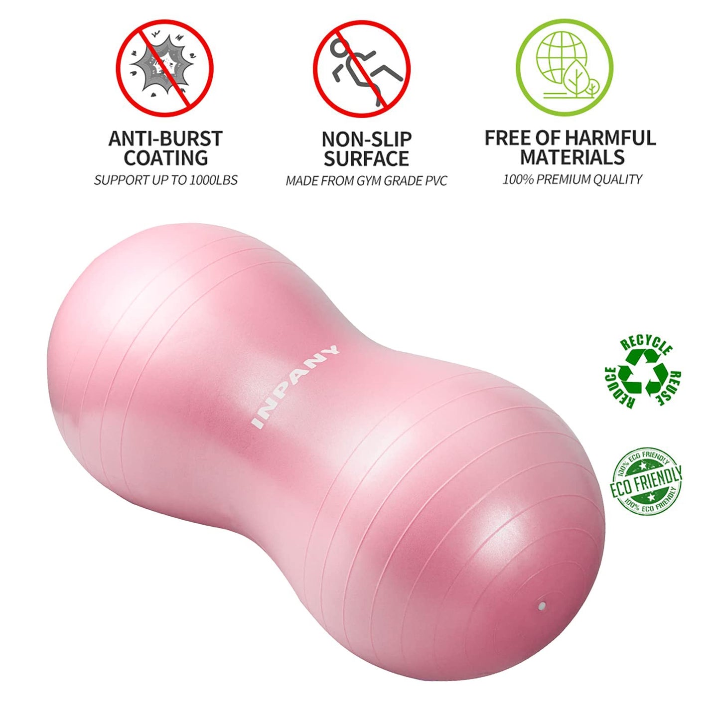 INPANY Peanut Ball - Anti Burst Exercise Ball for Labor Birthing, Physical Therapy for Kids, Core Strength, Home & Gym Fintness (Include Pump) Pink