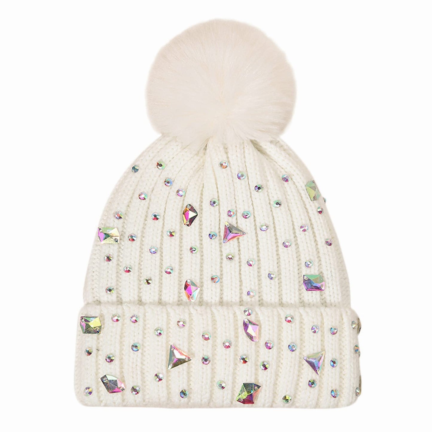 BOLLEY JOSS Womens Winter Beanies Glitter Sequins Colorful Knit Faux Fur Pompoms Beanie Hats Shiny Bling Skull Ski Cap