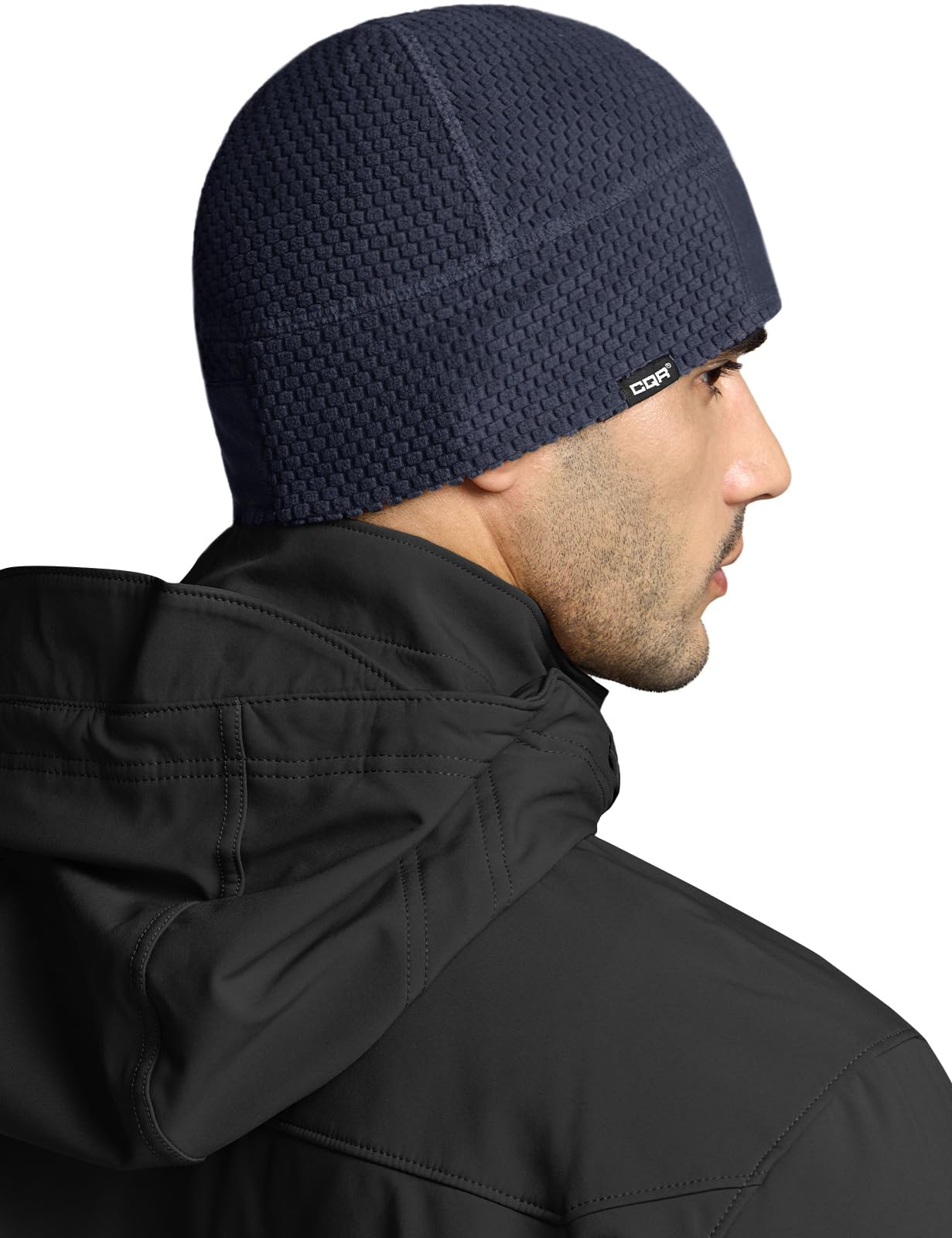 CQR Men's Fleece Tactical Beanie, Lightweight Army Military Skull Cap, Soft Warm Winter Hat with Small Pocket, Grid Flex Operator Navy, Medium