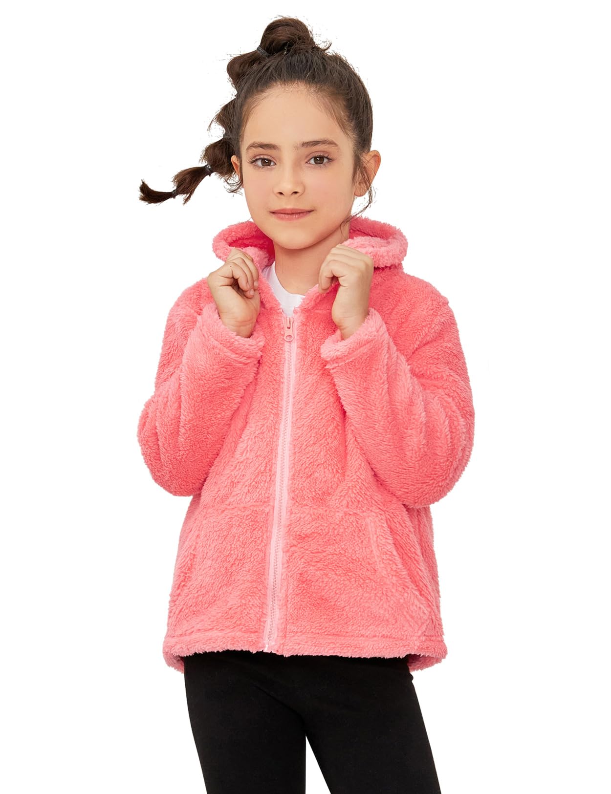 QPANCY Teen Girls Red Fuzzy Sherpa Coat Kids Solid Warm Polar Fleece Jacket Fall Winter Outwear,Size 12 13