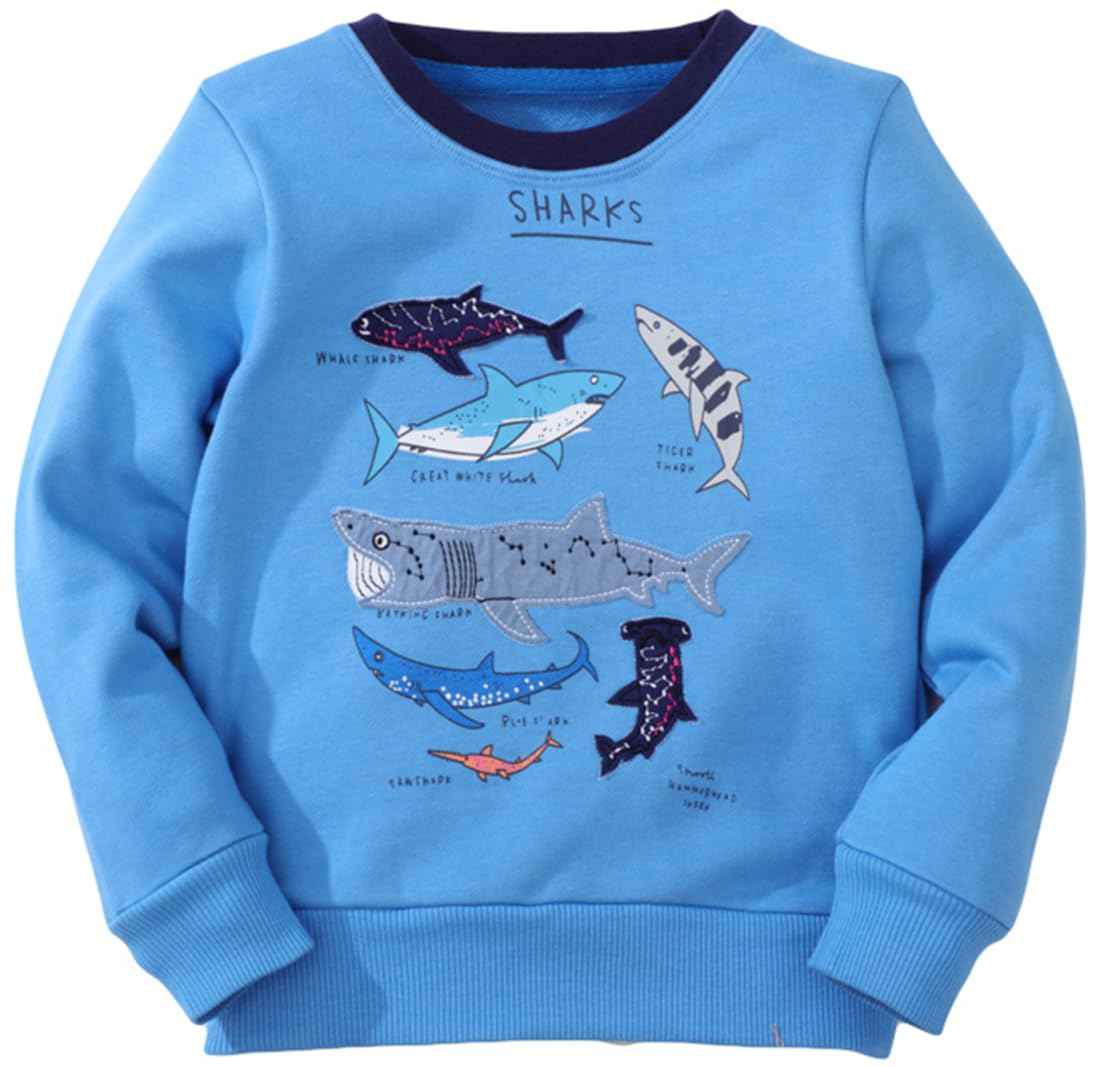 Shark Sweatshirt Boys Long Sleeve Shirts Crewneck Pullover Sweatshirts Toddler Animal Outfit Blue Tops Kids Fall Winter Sweater 6t