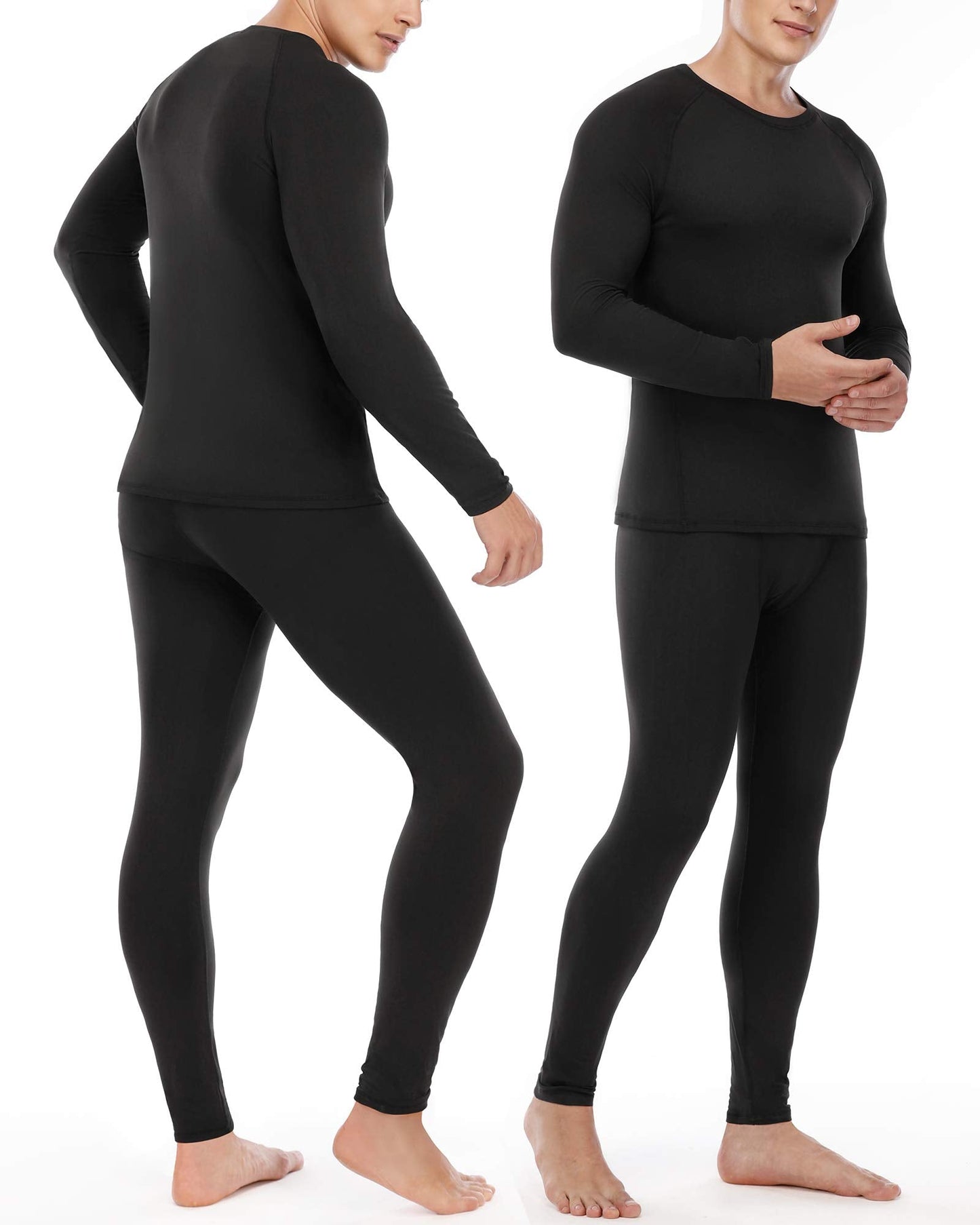Roadbox Thermal Underwear for Men: Fleece Lined Long Johns Base Layer, Extreme Cold Weather Winter Ski Thermals Top and Bottom Set Black