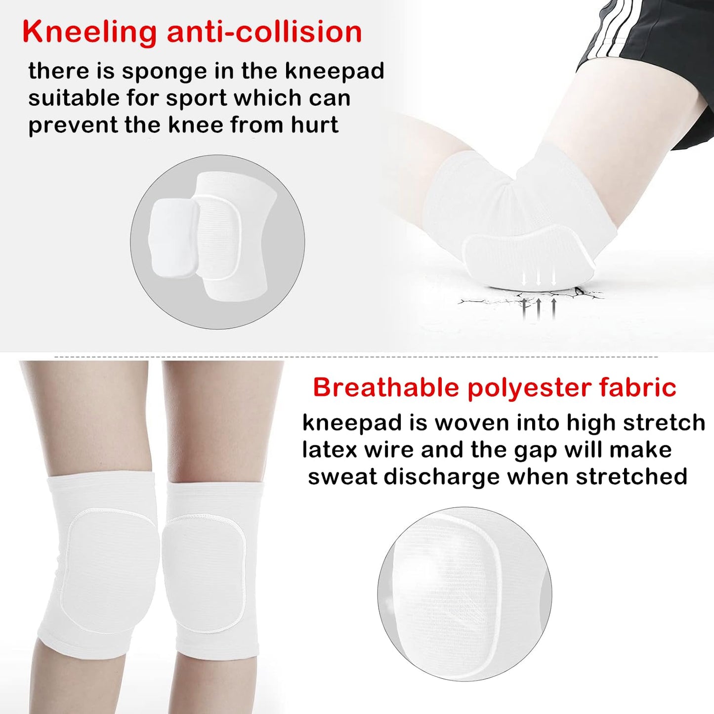 Kids Volleyball Kneepad Soft with Sponge 1 Pair, Knee Sleeve for Adult Youth Pole Dance Cycling Soccer Roller Skating-Elbow Support Work Gym Yoga Golf Leg Protector Auto Mechanic-Black(White, S)
