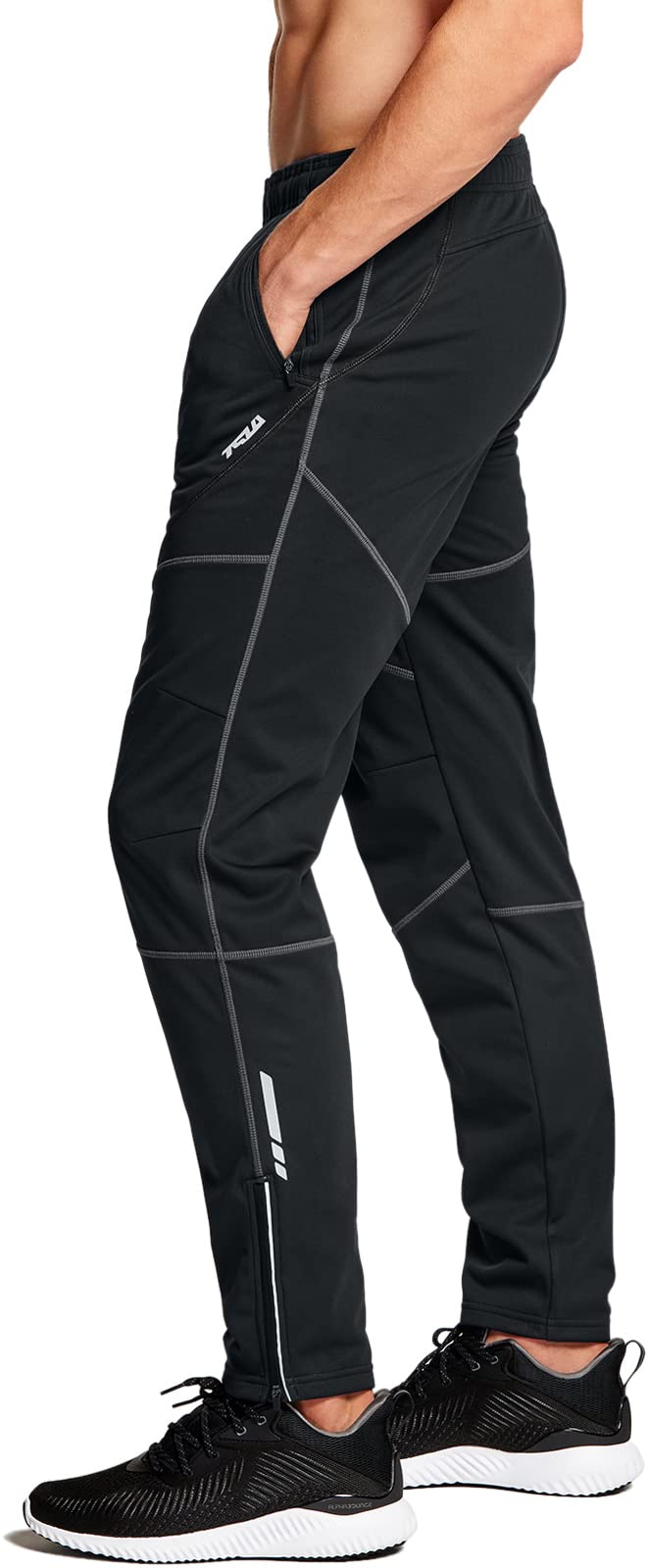 TSLA Men's Thermal Windproof Cycling Pants, Fleece Lined Outdoor Bike Pants, Winter Cold Weather Running Pants, Cycling Pants Black & Grey, XX-Large