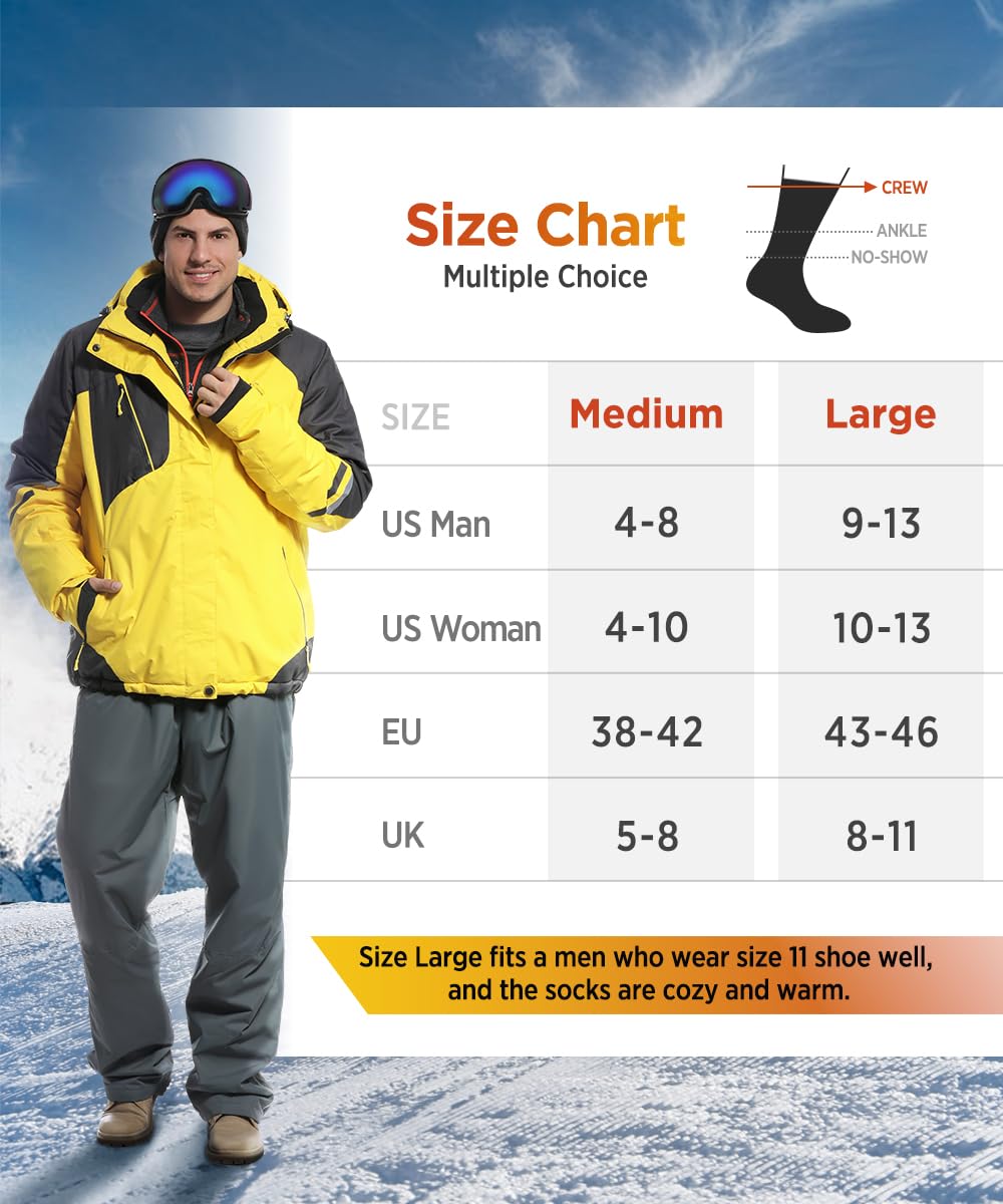 Bymore 2 Pairs Thermal Socks for Men,Heated Socks for Women, Warm Thick Winter Socks Insulated Cold Weather(Black,4-10)
