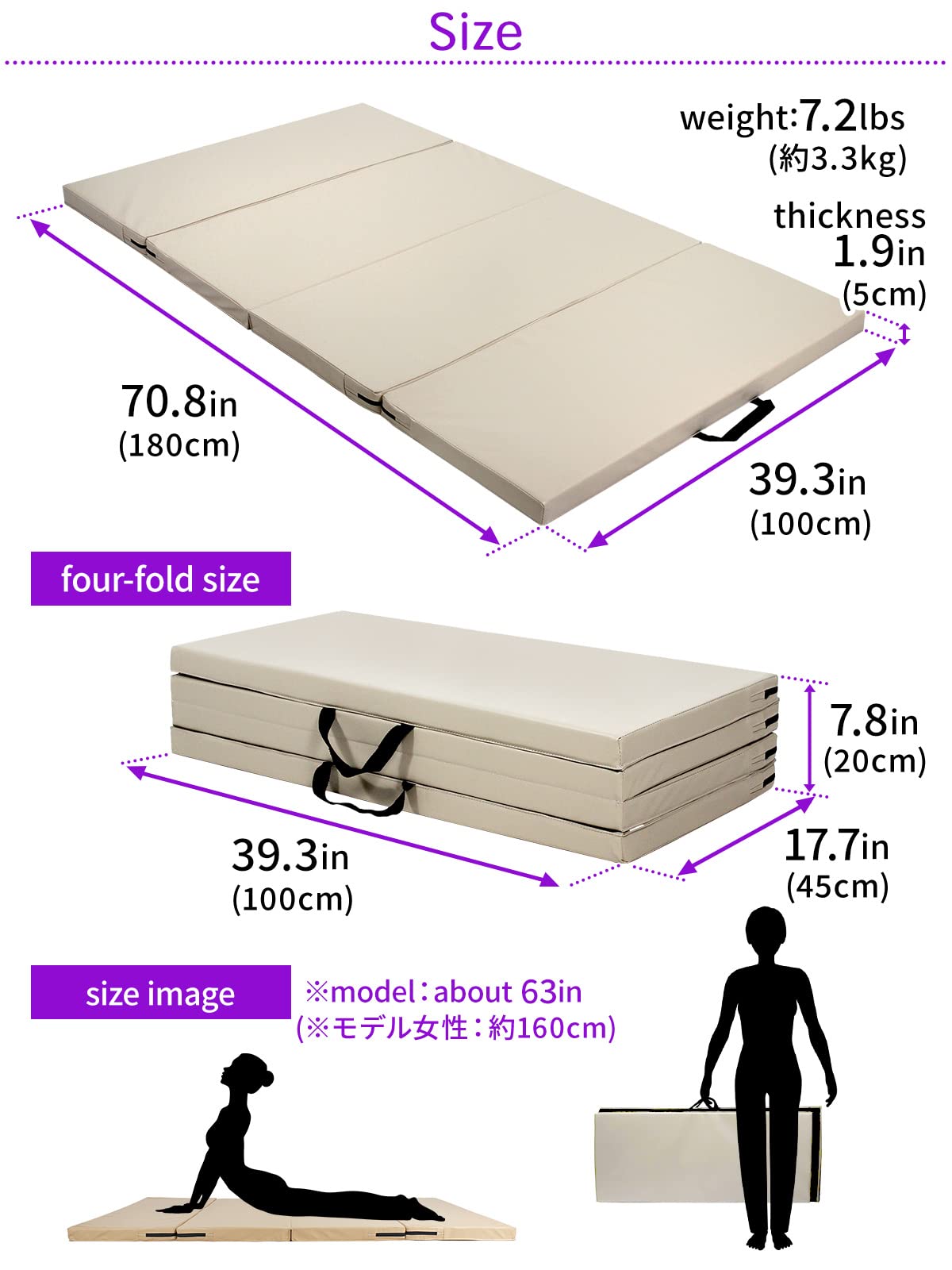 KaRaDaStyle Gymnastics Mat Folding Stretch Mats 71"x39"x2" Exercise Muscle Training Children Play Horizontal Bar Mat Yoga Sports Soundproof Home Use (Blue/4-fold)