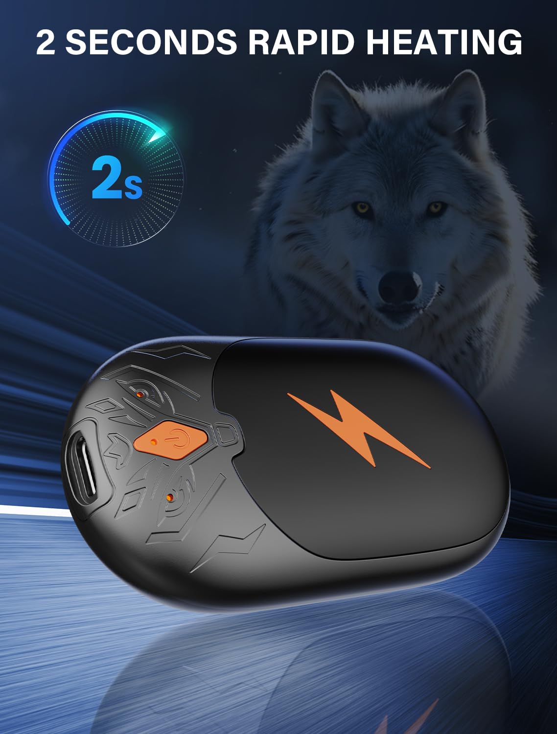 Hand Warmers Rechargeable 2 Pack, 8000mAh Portable Magnetic Electric Hand Warmer, Wolf-Shape Reusable Pocket Heater Up to 24 Hrs, Winter Gifts for Camping, Hunting, Fishing, Christmas