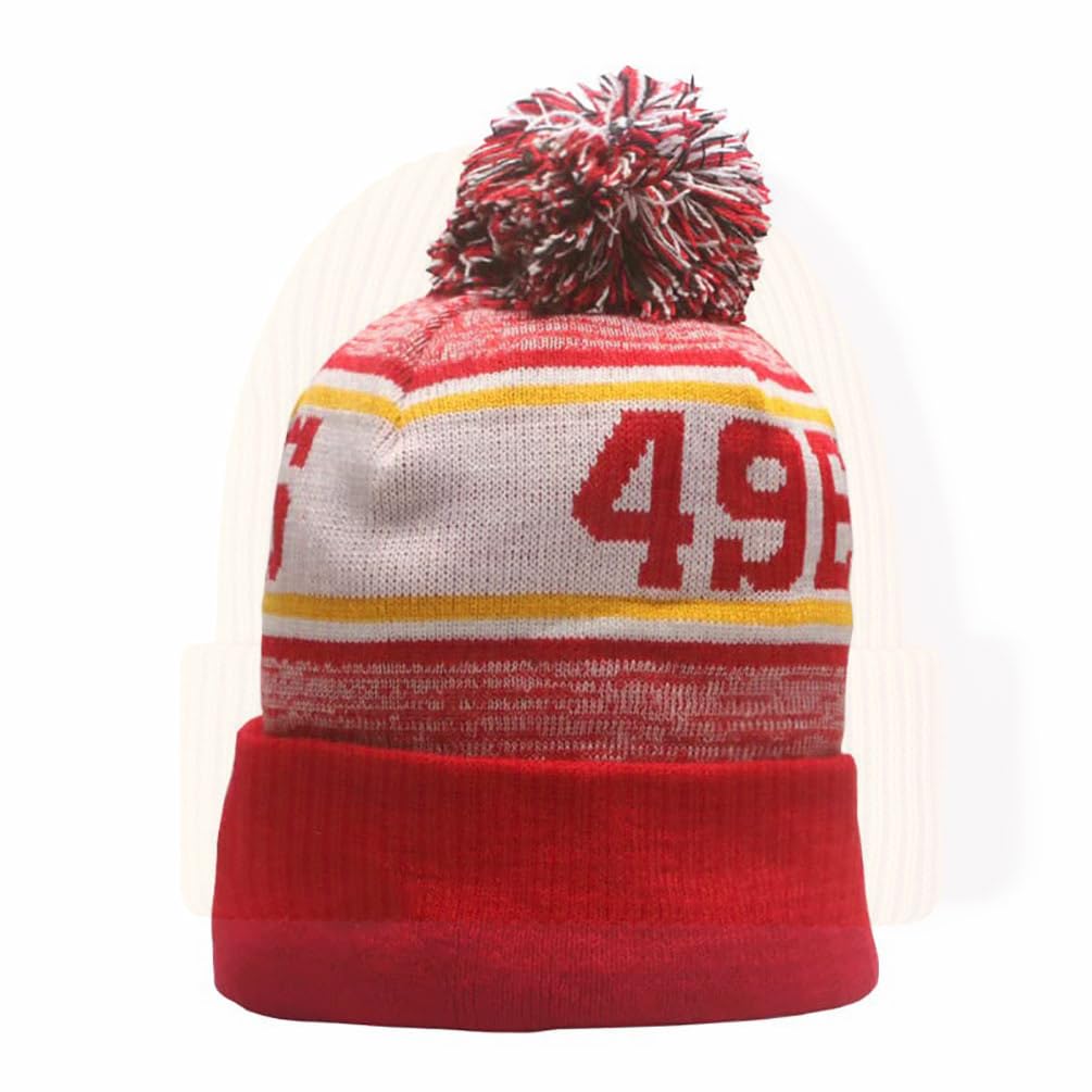 Whaikiyt Knit Hat City Beanie with Pom Football Team Beanie Hat Football Knit Hats Winter Cuffed Stylish Fans Beanies Cap One Size,Multicolor (100% Acrylic, SanFrancisco14)