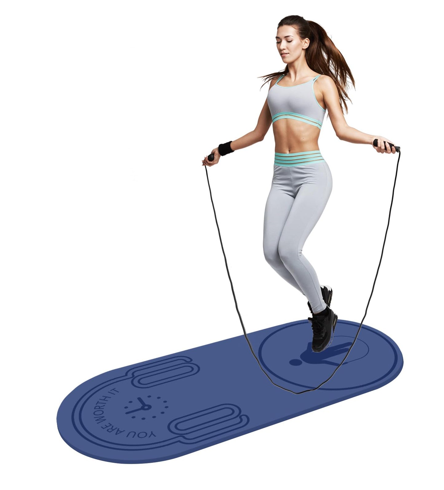 LERYG 8/20/30mm Jump Rope Mat Fitness Exercise Mat Durable, Non-Slip, Workout Mats with Jump Rope & Carrying Bag for Home Gym Flooring in Blue(55"x 24")