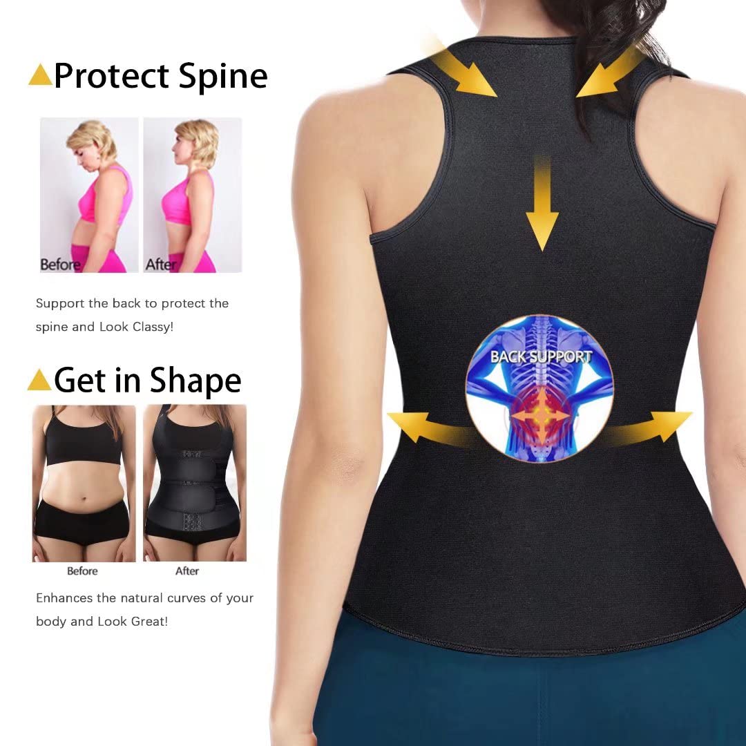 HOPLYNN Neoprene Sauna Sweat Waist Trainer Corset Trimmer Vest for Women, Waist Cincher Body Shaper Black Small 02