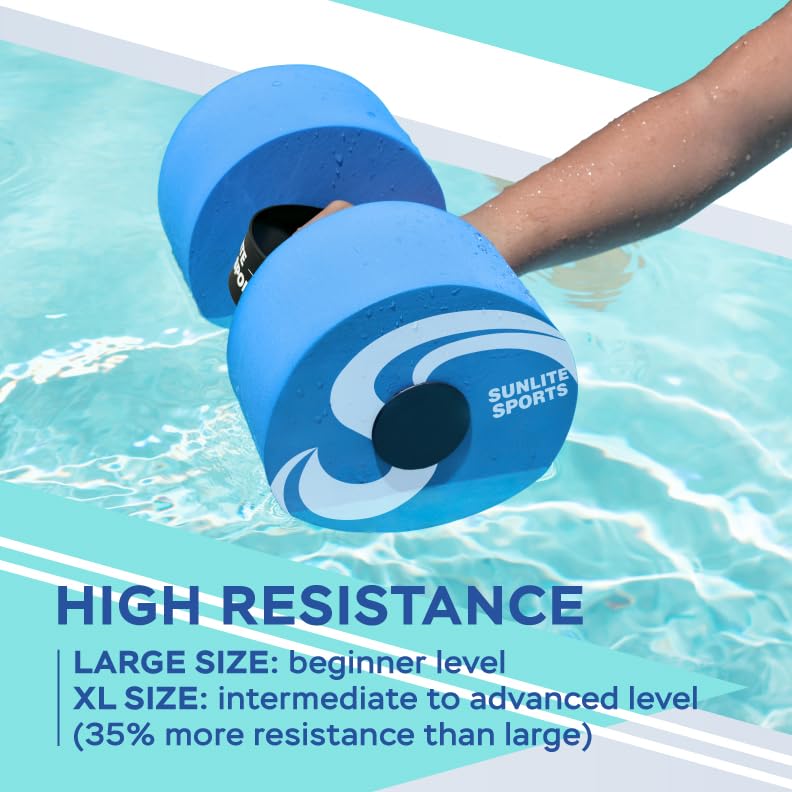 Sunlite Sports Water Weights Pool Exercise Dumbbells, Water Aerobic Equipment, High-Density EVA-Foam Dumbbell with Handle Strip, Aqua Therapy, Pool Fitness, Water Exercise, Set of 2