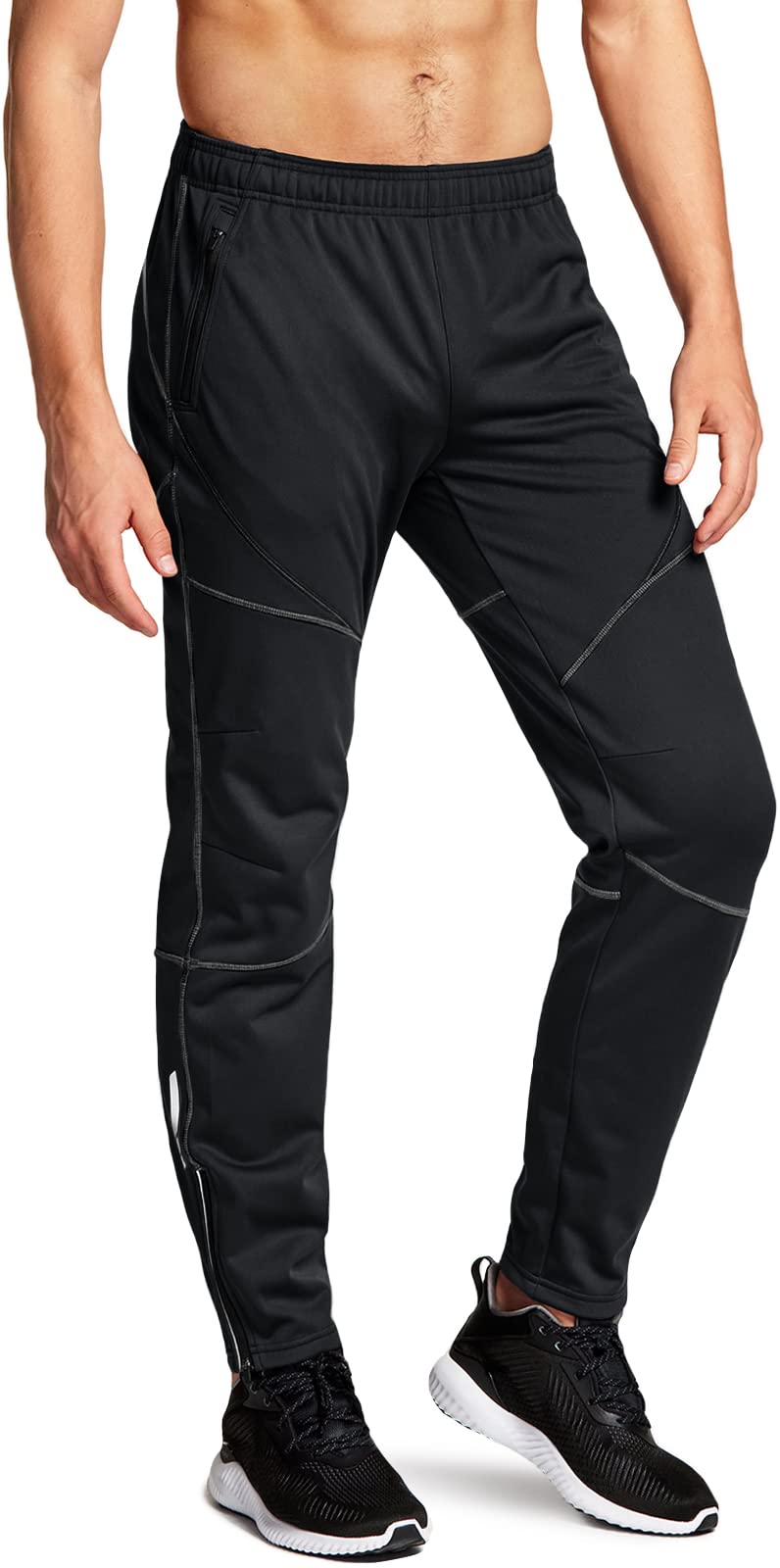 TSLA Men's Thermal Windproof Cycling Pants, Fleece Lined Outdoor Bike Pants, Winter Cold Weather Running Pants, Cycling Pants Black & Grey, XX-Large