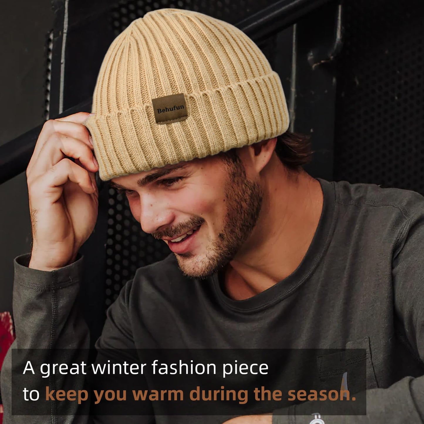 Behufun Beanies Hats Men 3 Pack, Unisex Beanie for Men Women, Warm Soft Polar Fleece Lining Thick Knit Cuff Winter Hat