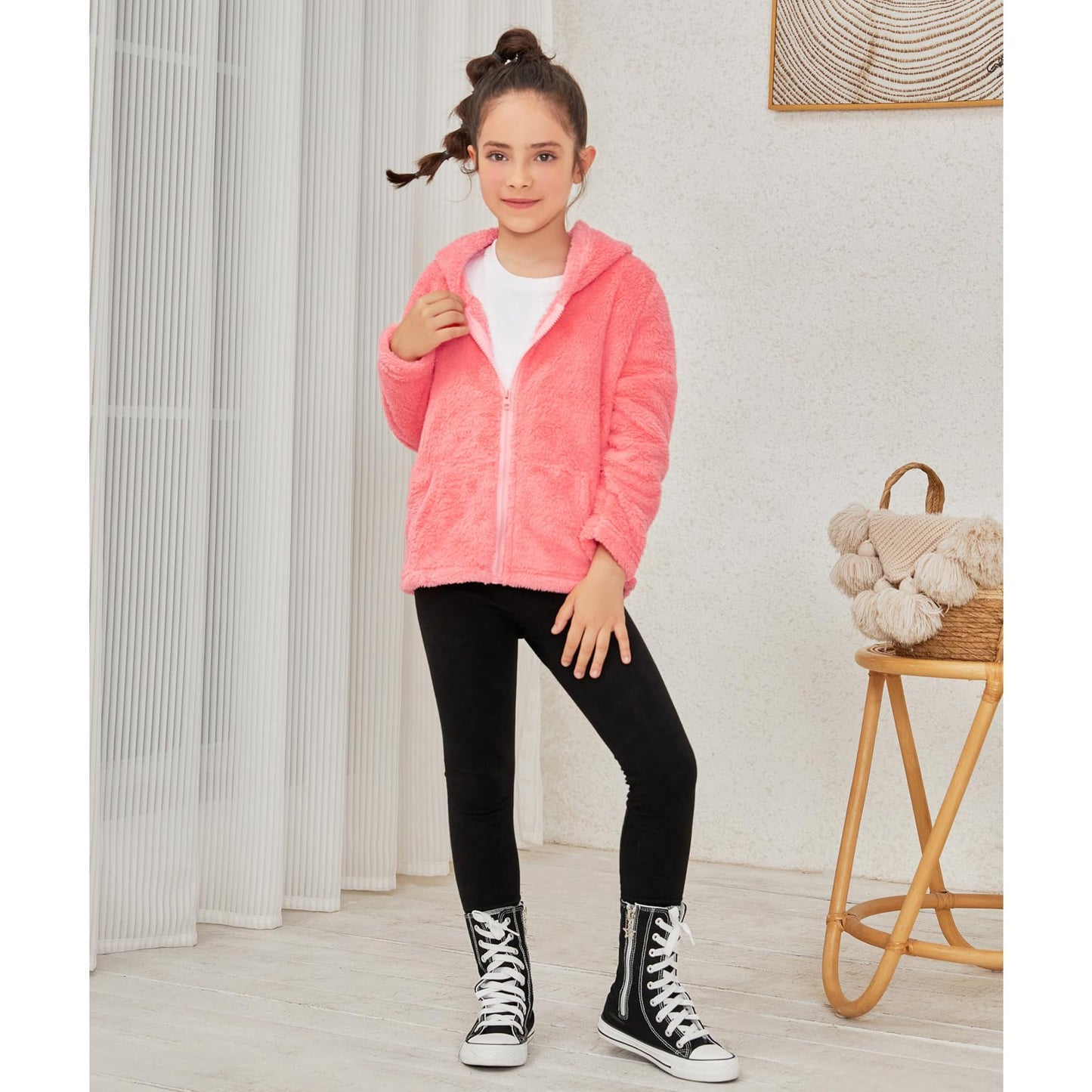 QPANCY Teen Girls Red Fuzzy Sherpa Coat Kids Solid Warm Polar Fleece Jacket Fall Winter Outwear,Size 12 13