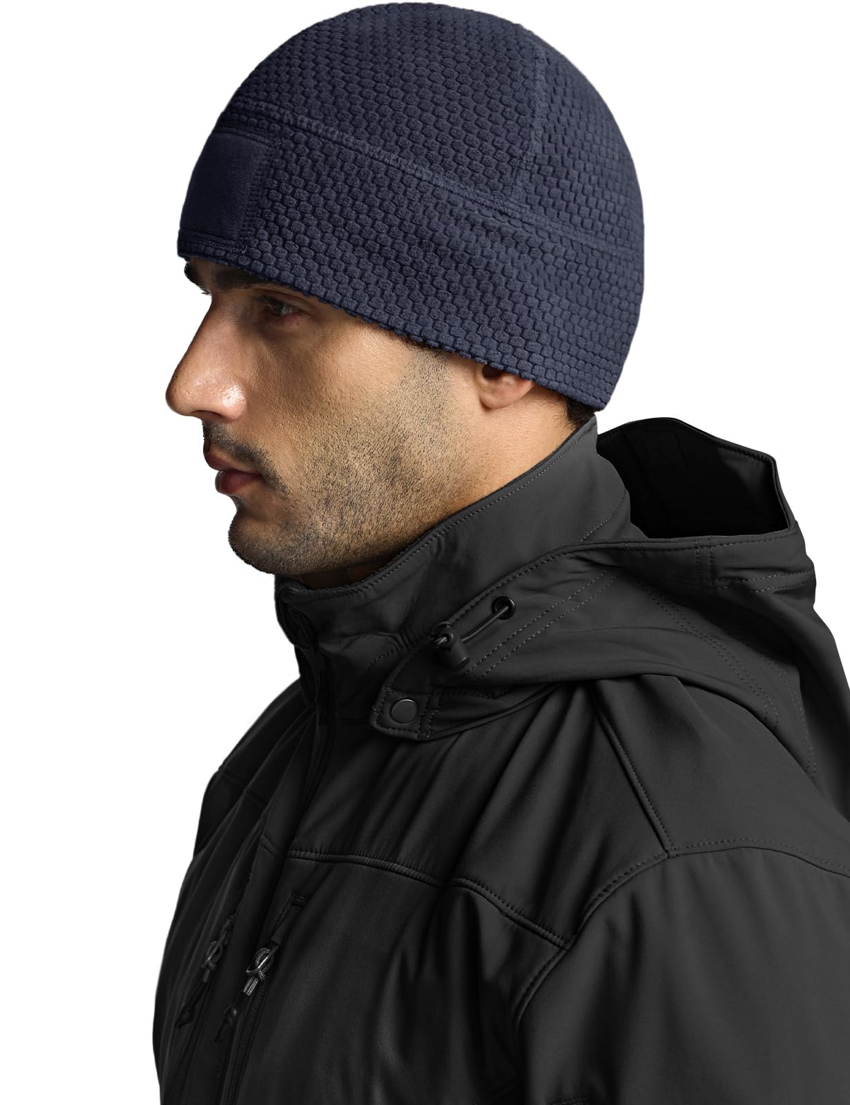 CQR Men's Fleece Tactical Beanie, Lightweight Army Military Skull Cap, Soft Warm Winter Hat with Small Pocket, Grid Flex Operator Navy, Medium