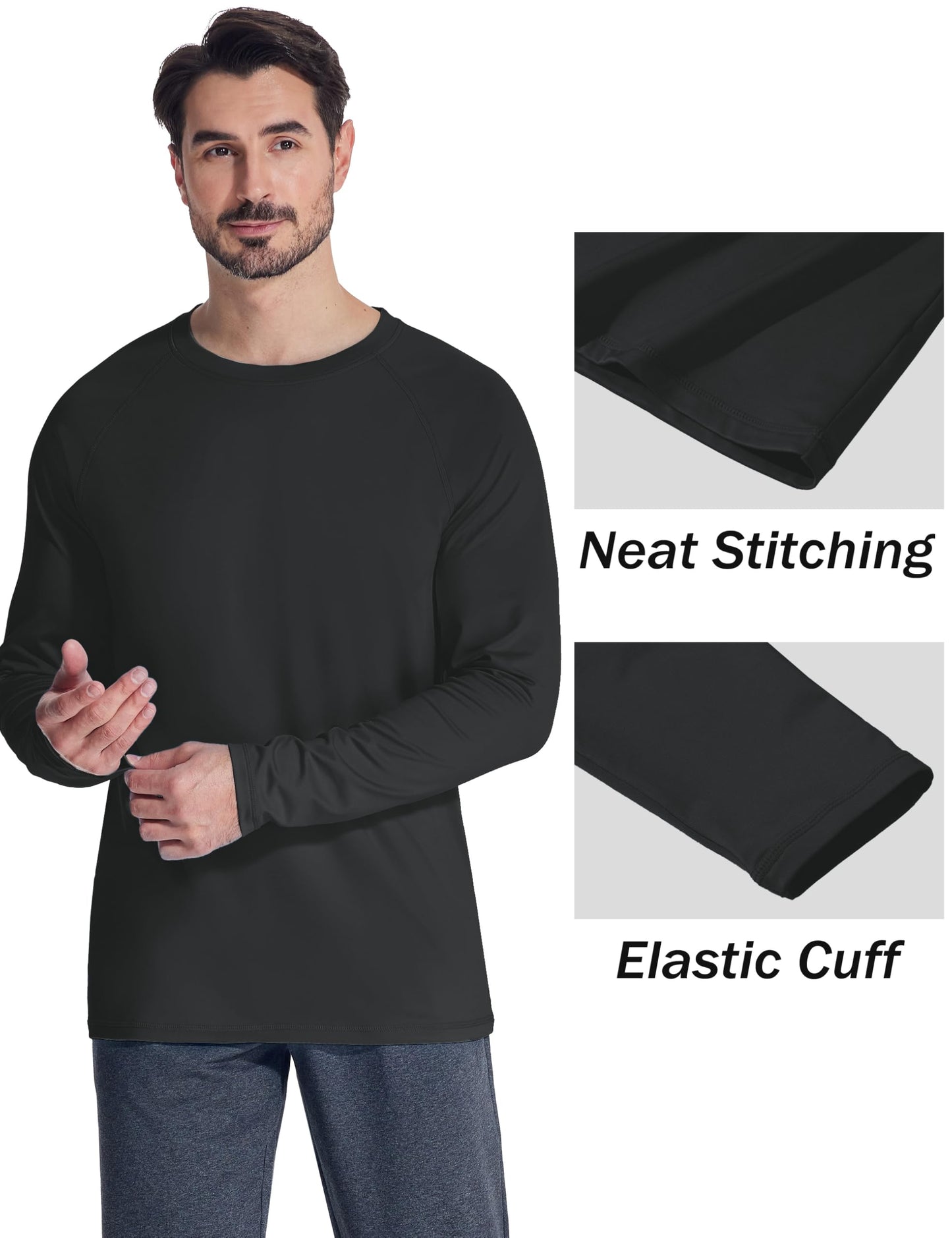 MAGCOMSEN Black Thermal Long Sleeve Men Fleece Winter Base Layer Undershirts Dry Fit Gym Shirts Black L