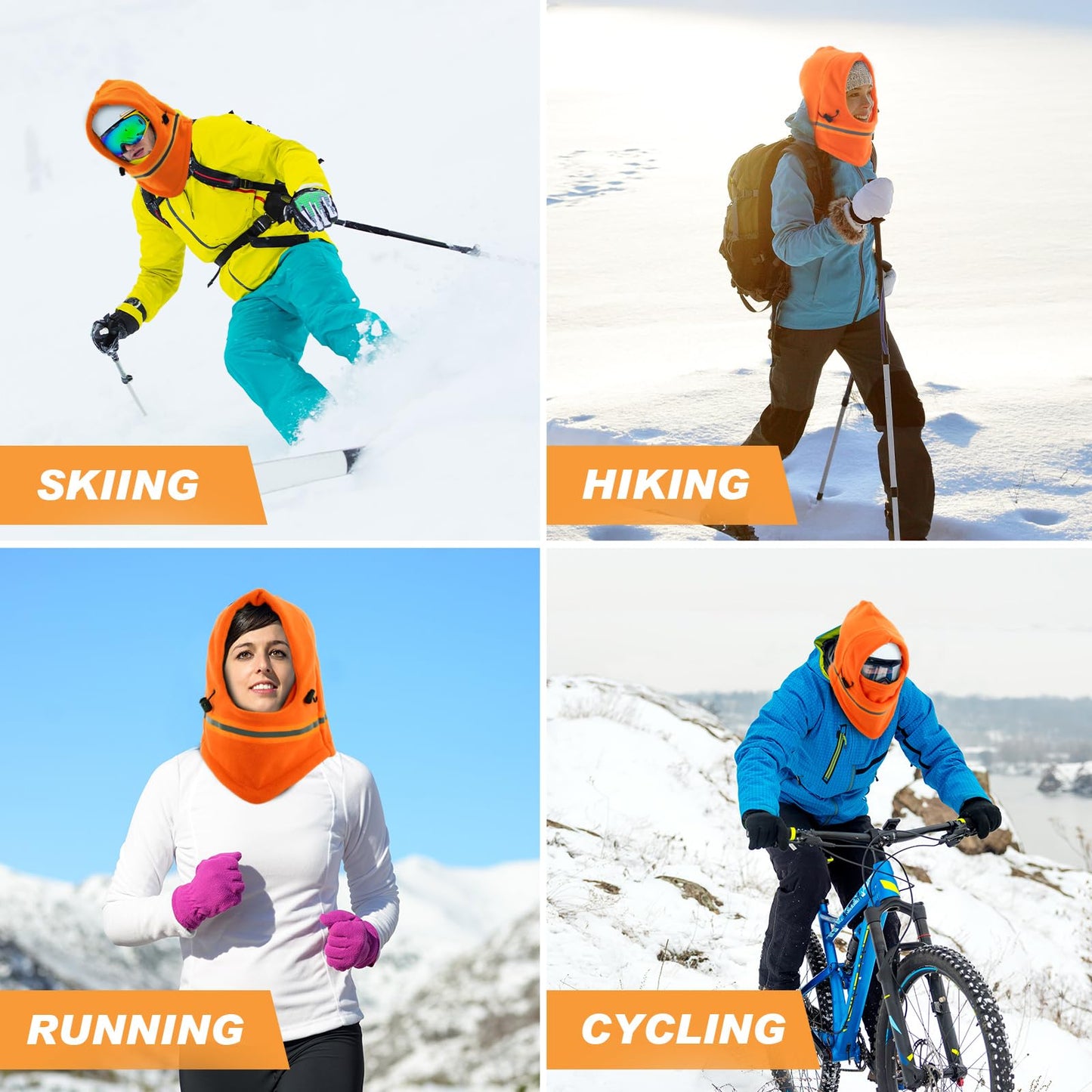 Suhine 6 Pcs Thermal Reflective Fleece Balaclava Mask Adjustable Full Face Mask Winter Face Mask for Men Women Cold Weather (Fluorescent Orange Color)