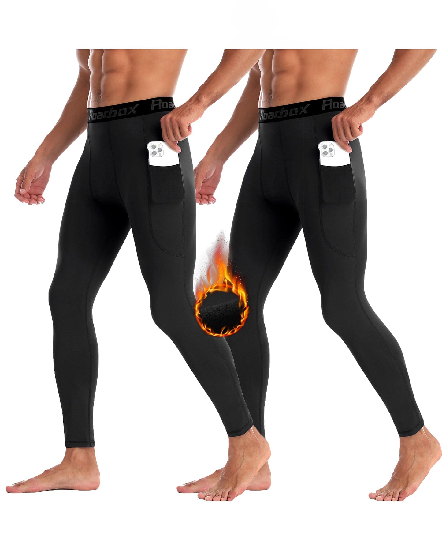Roadbox Athletic Mens' Thermal Leggings Warm Compression Pant Fleece-Lined Baselayer Tights for Basketball Cycling Gym Winter