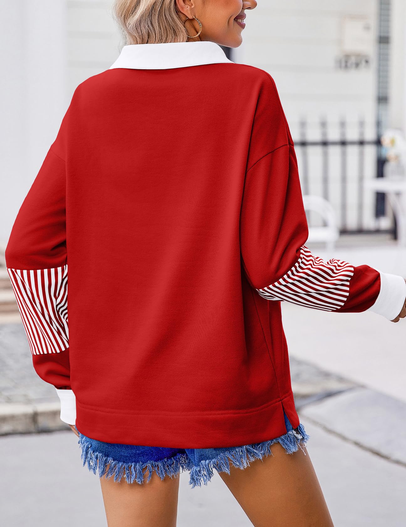 Zeagoo Sweatshirts for Teen Girls Striped Color Block Tunics or Tops To Wear With Leggings Womens Tunic Tops Dark Red L