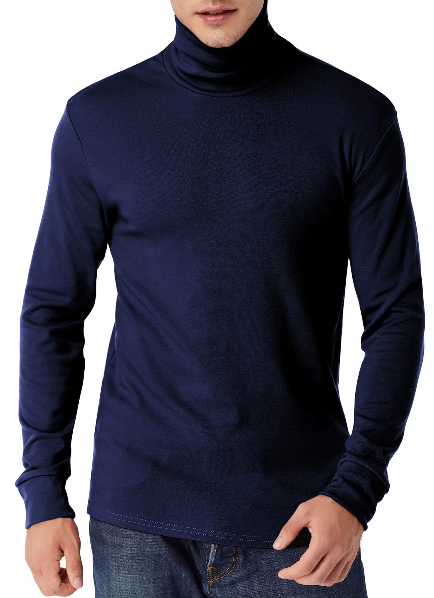 LE VONFORT Mens Turtleneck Long Sleeve Shirts Slim Fit Thermal Undershirt Lightweight Pullover Navy Large
