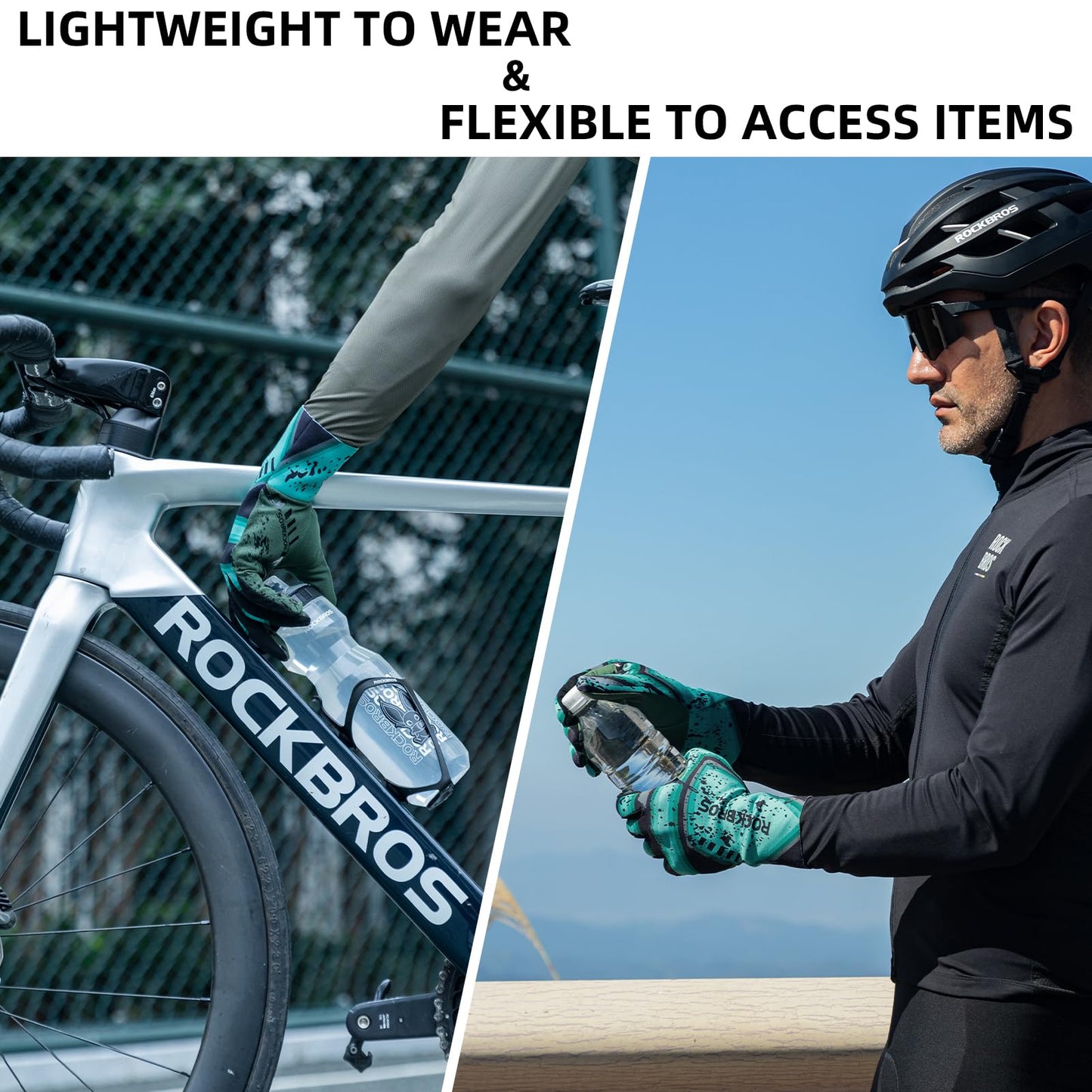 ROCKBROS Winter Cycling Gloves for Men Thermal Bike Gloves Windproof Anti-Slip Full Finger Mountain Bike Gloves