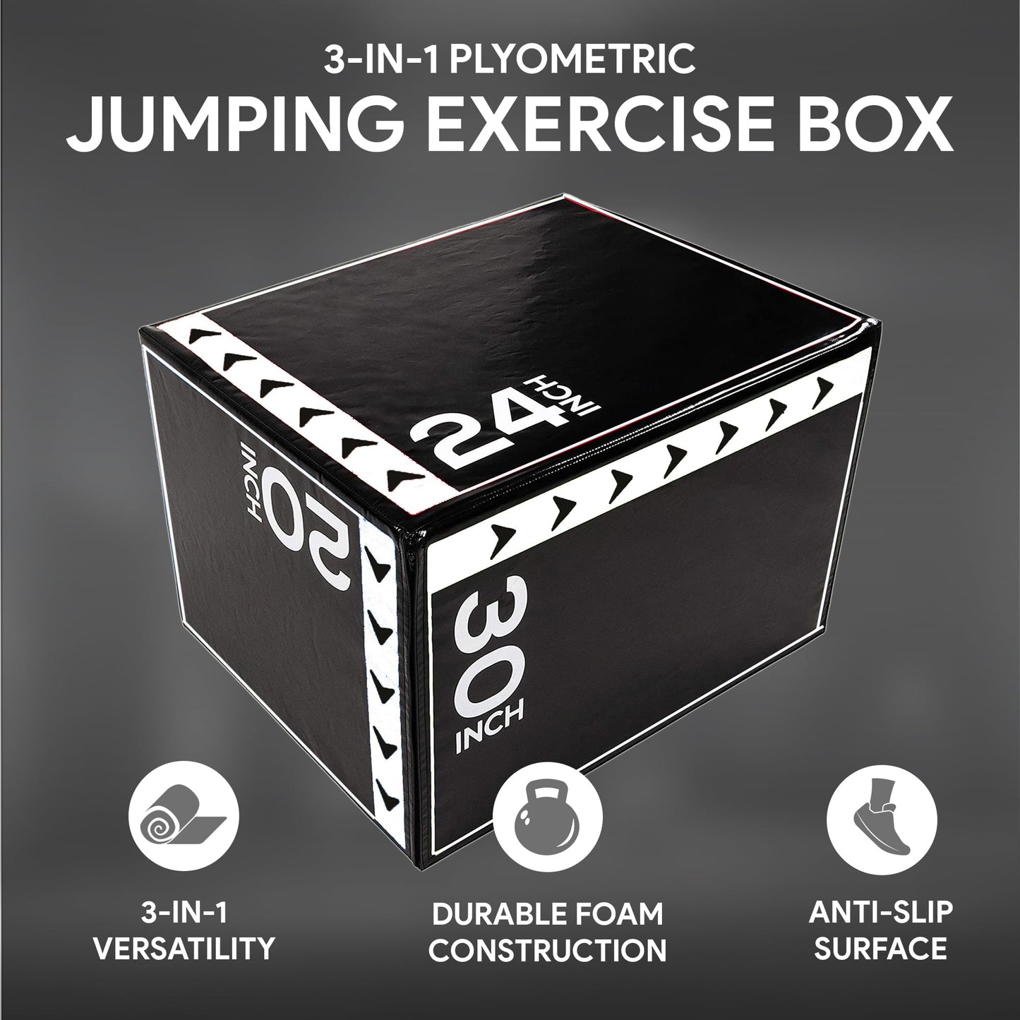 BalanceFrom Jumping Plyo Exercise Box 3 in 1 Home Gym Workout 16 Lb, Black/White