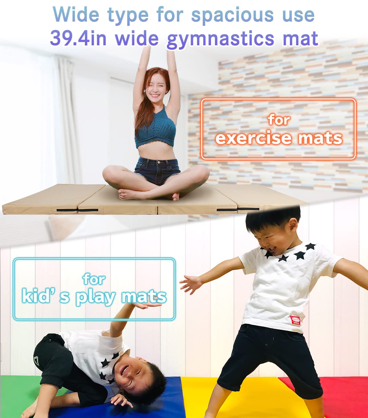 KaRaDaStyle Gymnastics Mat Folding Stretch Mats 71"x39"x2" Exercise Muscle Training Children Play Horizontal Bar Mat Yoga Sports Soundproof Home Use (Blue/4-fold)