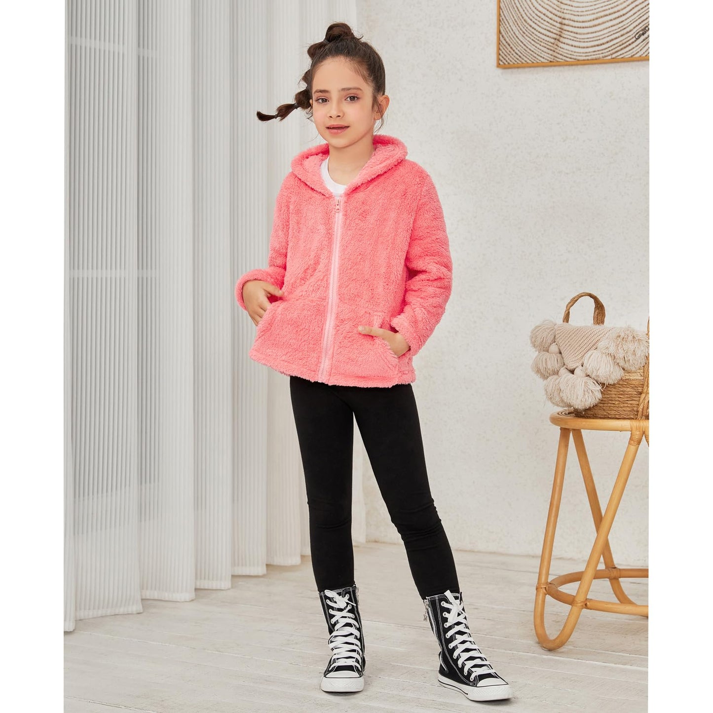 QPANCY Teen Girls Red Fuzzy Sherpa Coat Kids Solid Warm Polar Fleece Jacket Fall Winter Outwear,Size 12 13