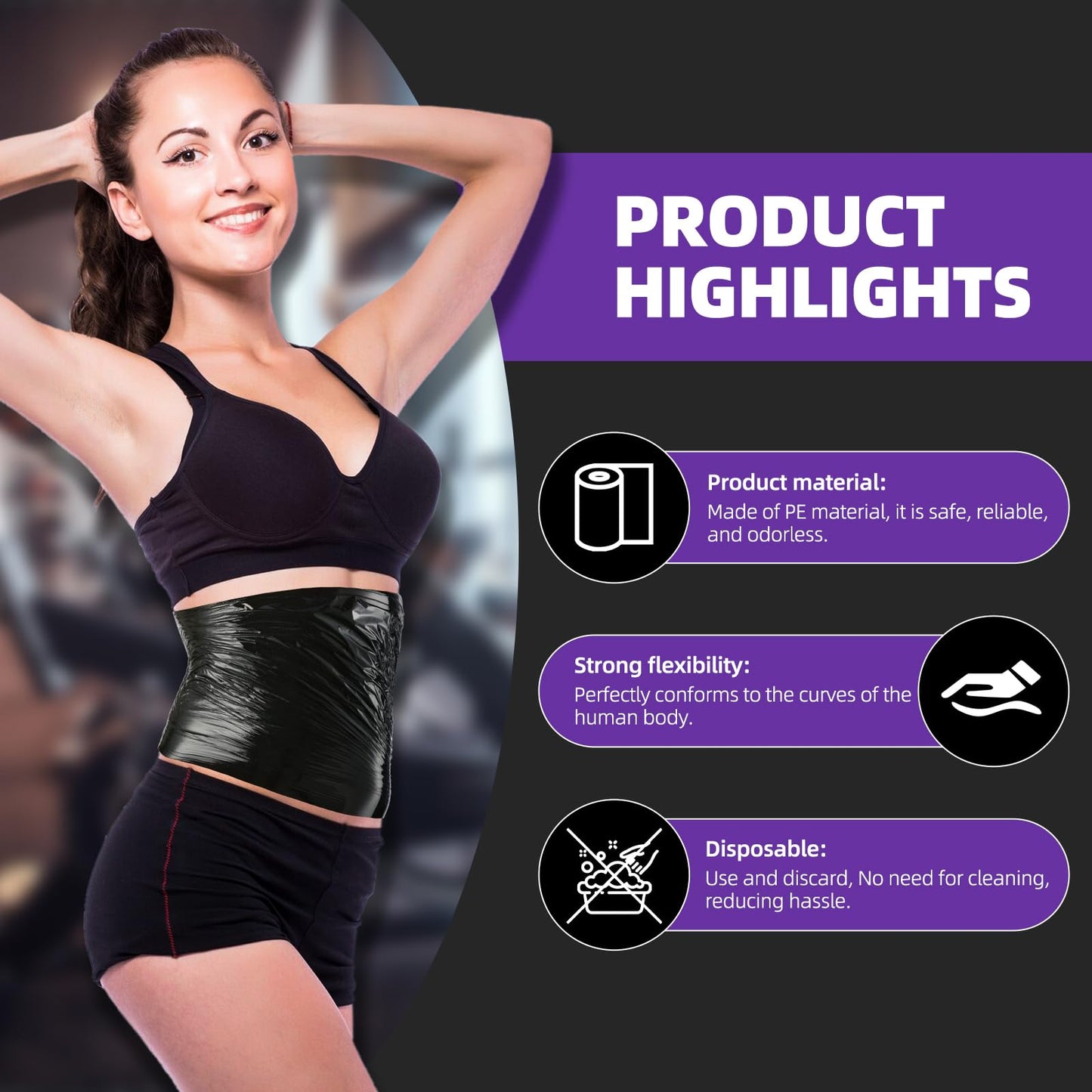 Hayunfiys 60 Meters Black Osmotic Plastic Body Wrap, Workout & Sweat Enhancer Stomach Film Body Applicator Power Wrap -DIY Sauna Wrap(4 Rolls)