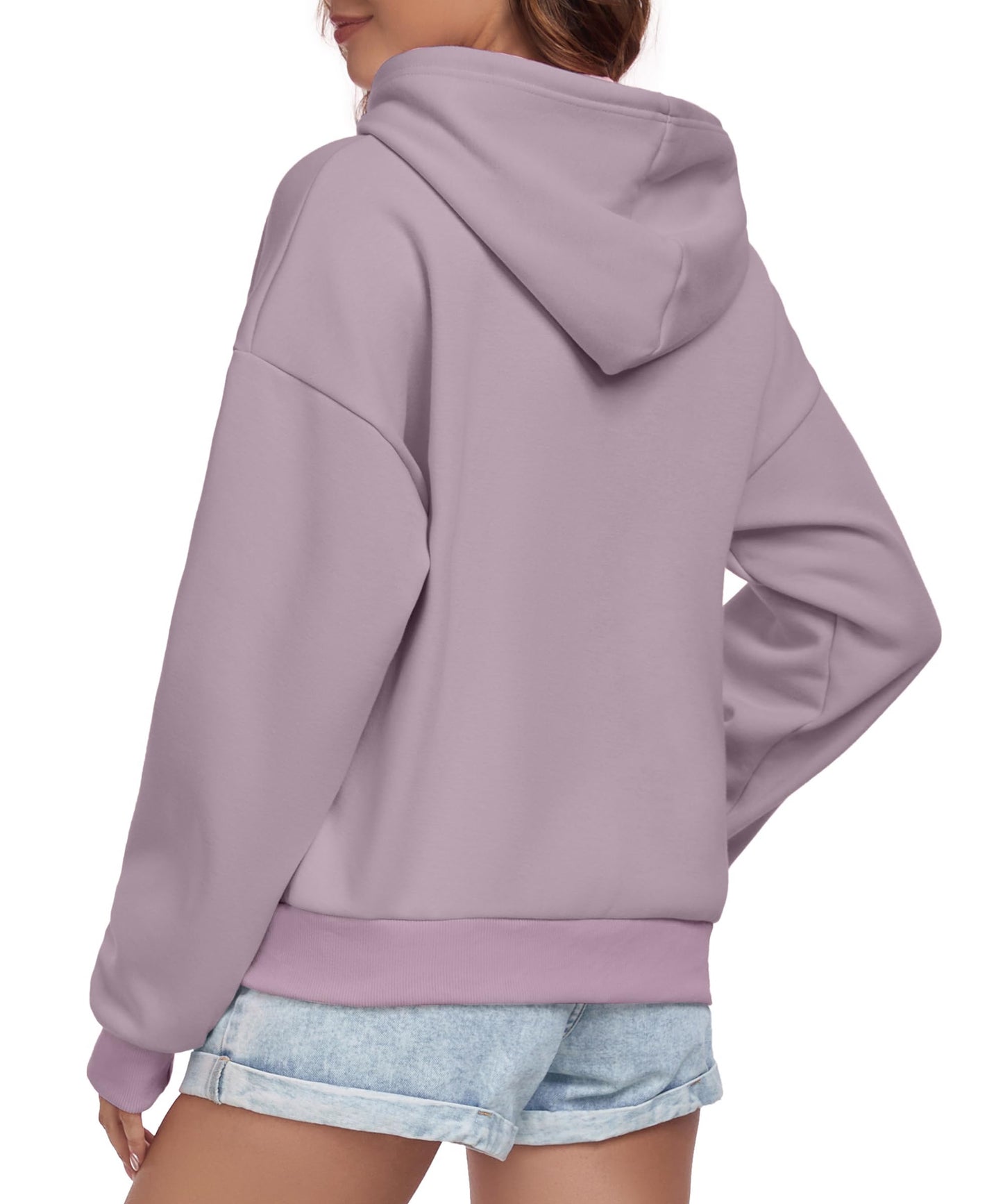FKEEP Women Hoodies Casual Button Down Sweatshirt Drawstring Long Sleeve Pullover Fall Winter Clothes with Pockets Purple