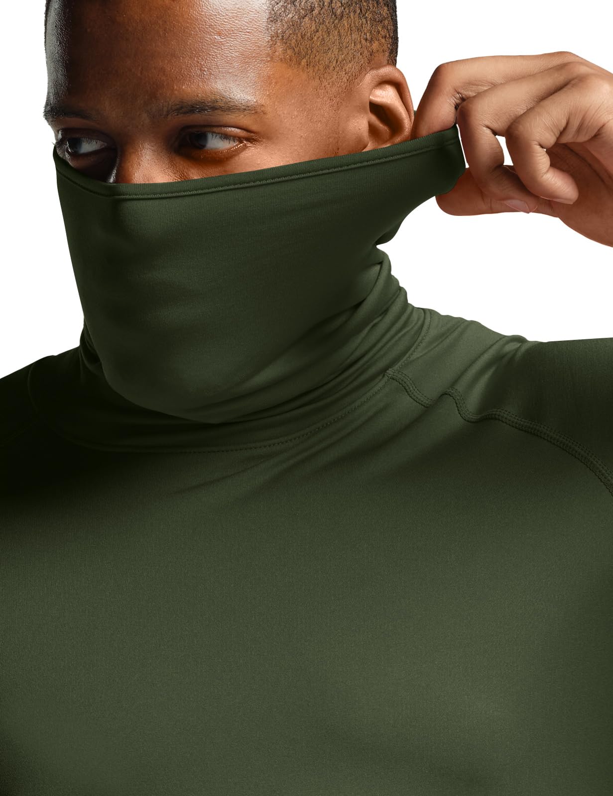 ATHLIO Men's Thermal Long Sleeve Compression Shirts, Turtle/Mock Winter Sports Base Layer, Active Running Shirt, 2pack Turtleneck Shirts Navy/Olive, X-Large