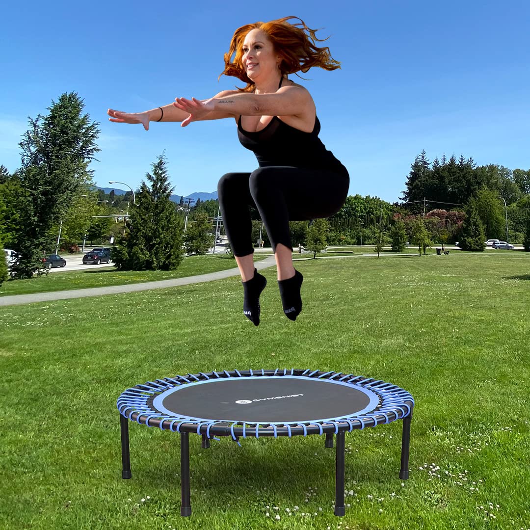 Fitness Trampoline for Adults and Kids, Indoor Rebounder Exercise Trampoline for Workout Fitness for Quiet and Safely Cushioned Bounce Workout (with Handles, Blue)