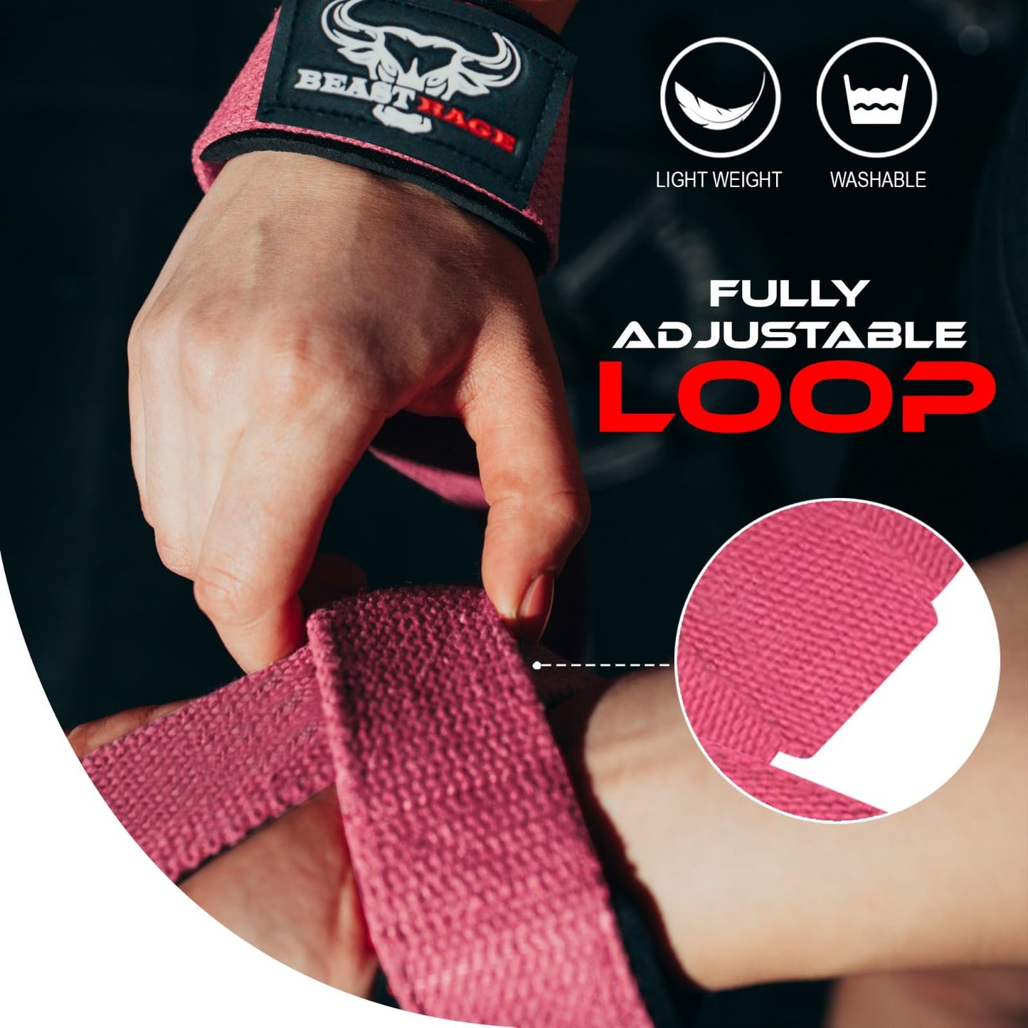 BEAST RAGE Lifting Wrist Straps for Weightlifting, Weight Lifting Straps Gym Power Workouts Lifting Straps Padded Cotton Men Women Supportive Lift Deadlift Straps Hard Pull Exercise Straps (T-Pink)