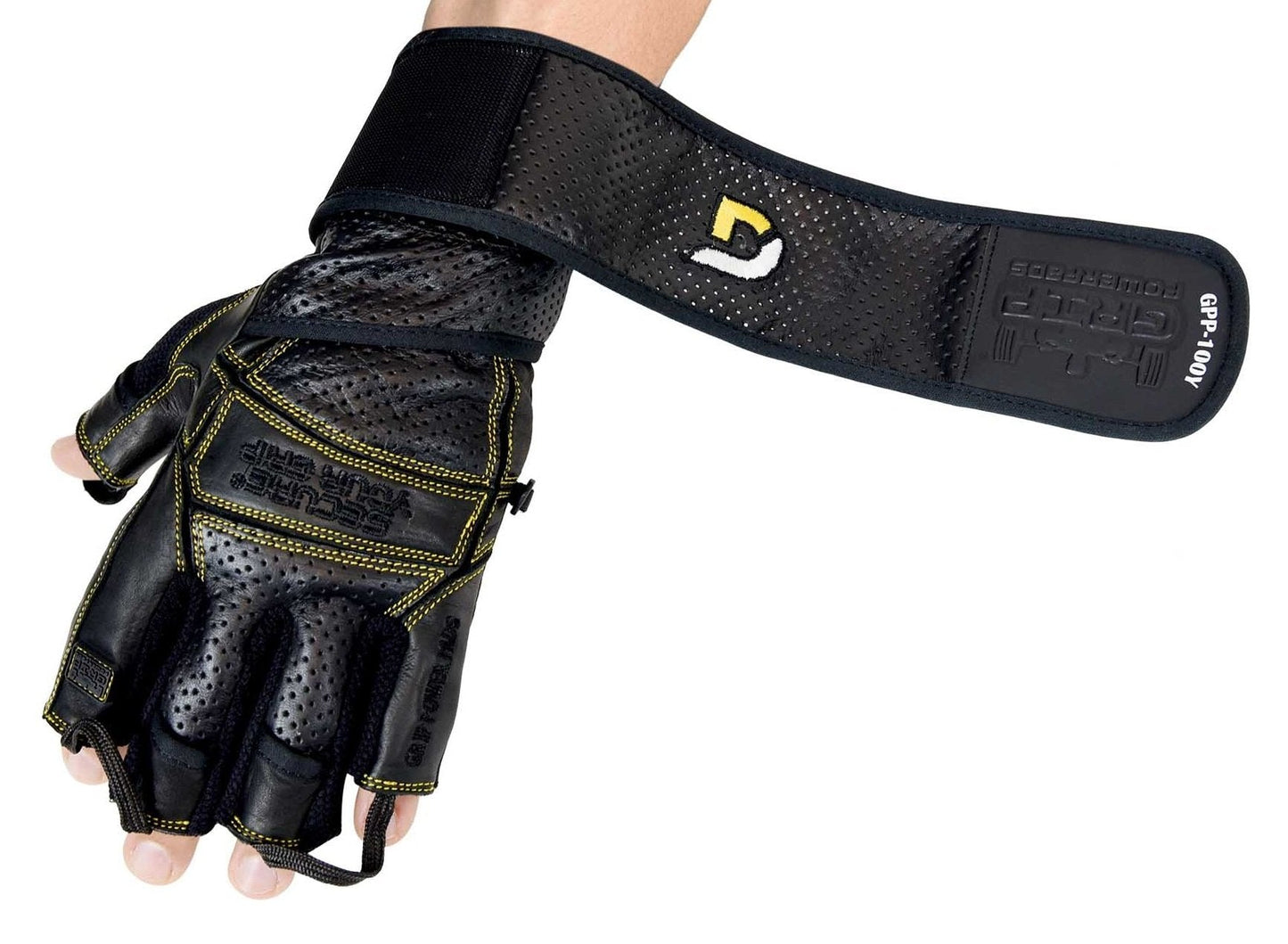 Elite Leather Gym Gloves with Built in 2" Wide Wrist Wraps Best Leather Glove Design for Weight Power Lifting Bodybuilding & Strength Training Workout Exercises (Yellow, Medium)