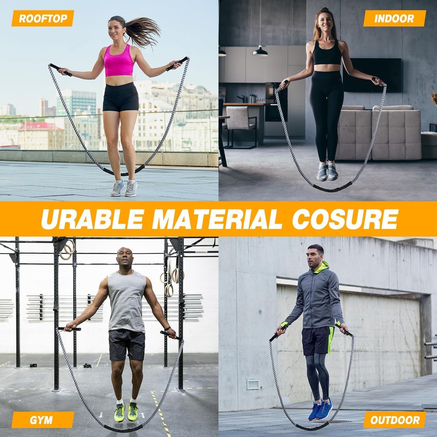 Jump Rope, 4LB Heavy Skipping Rope for Exercise, Workout Jumping Rope for Women & Men, Skipping Thick Rope For Gym Training, Home Workout, Aerobic Exercise