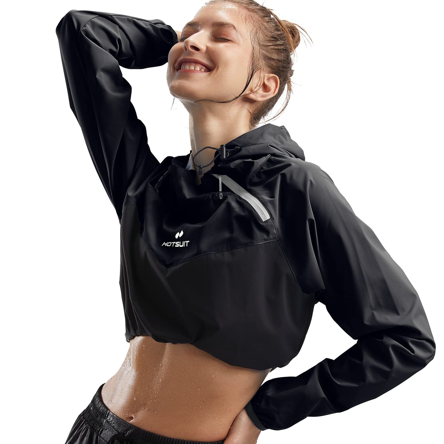 HOTSUIT Sauna Jacket Women Sweat Jacket Weight Loss Workout Gym Exercise Sauna Suit Shirts, Black, M