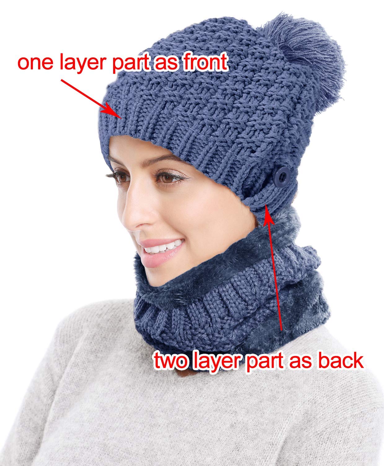 3-Pieces Winter Hat Scarf Mask Set Thick Knit Hat Warm Snow Ski Skull Cap for Men Women, Navy
