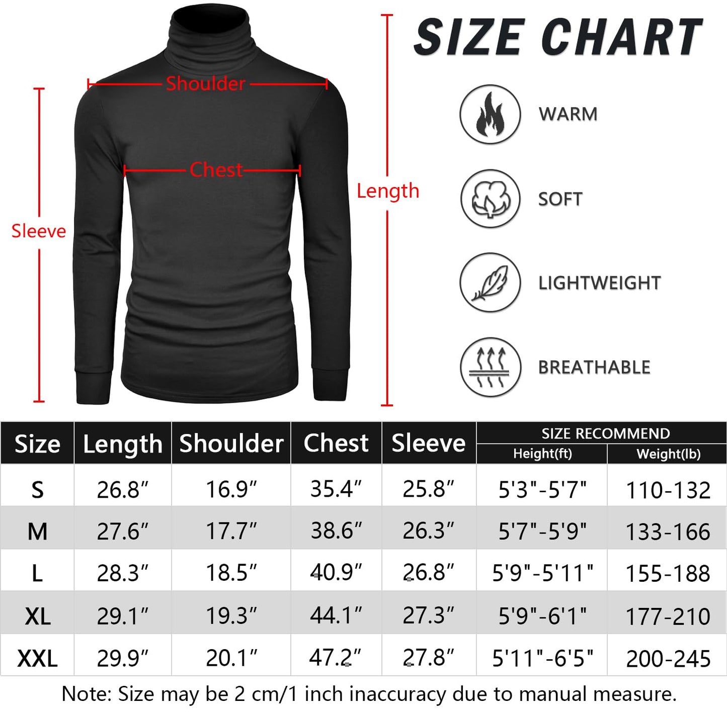 LE VONFORT Mens Turtleneck Long Sleeve Shirts Slim Fit Thermal Undershirt Lightweight Pullover Navy Large
