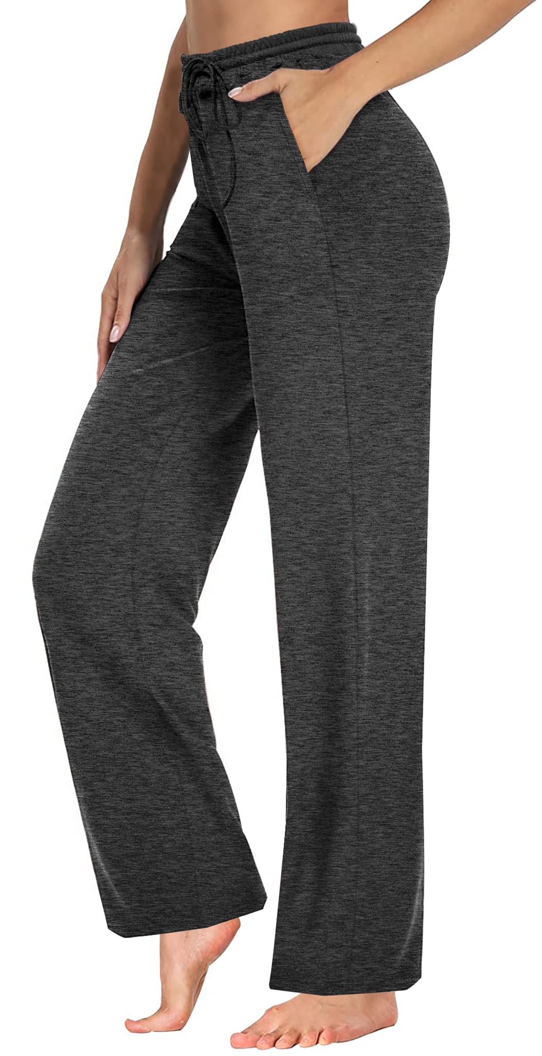 OFEEFAN Women's Sweatpants with Pockets Winter Lounge Pants Baggy Sweatpants Elastic Waist Dark Gray M
