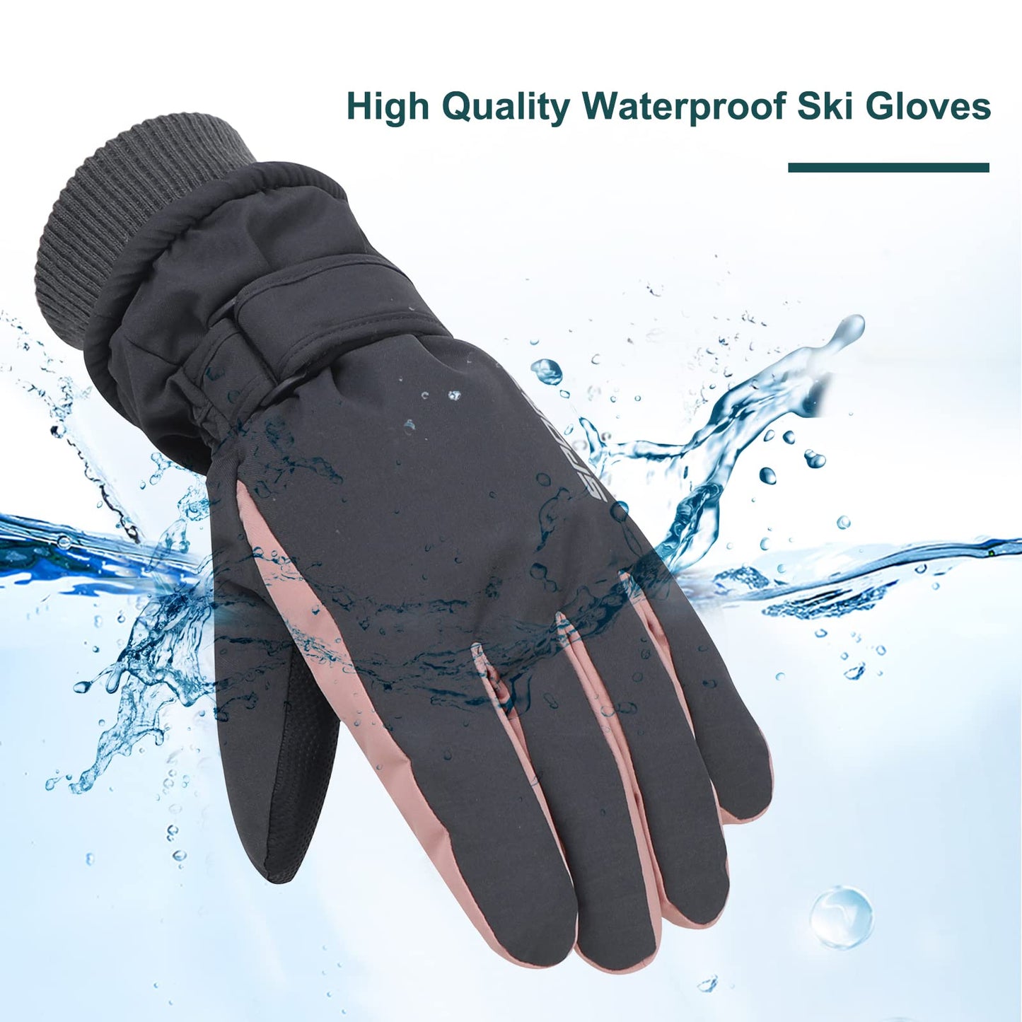 American Trends Ski Gloves for Women Warm Snow Gloves Waterproof Touchscreen Pockets Snowboard Winter Gloves for Outdoor Black One Size