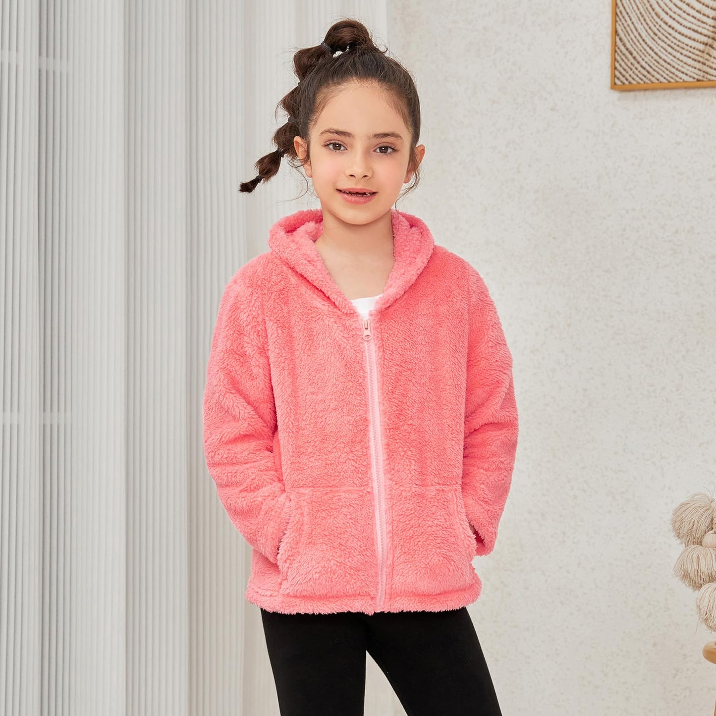 QPANCY Teen Girls Red Fuzzy Sherpa Coat Kids Solid Warm Polar Fleece Jacket Fall Winter Outwear,Size 12 13