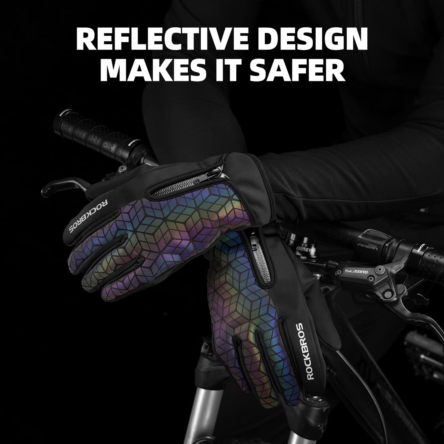 ROCKBROS Winter Cycling Gloves for Men Women Winter Fleece Full Finger Bike Gloves Touch Screen Road Mountain Bicycle Gloves