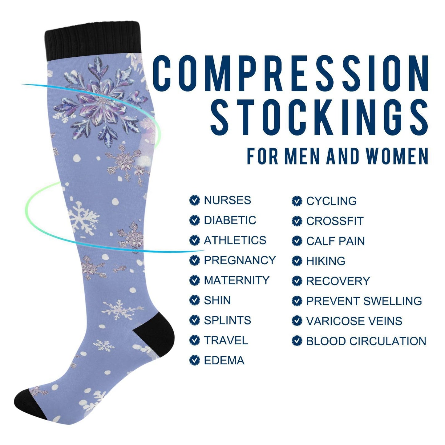 Purple Snowflake Compression Socks for Women and Men Circulation Winter Long Socks for Athletic Running 1