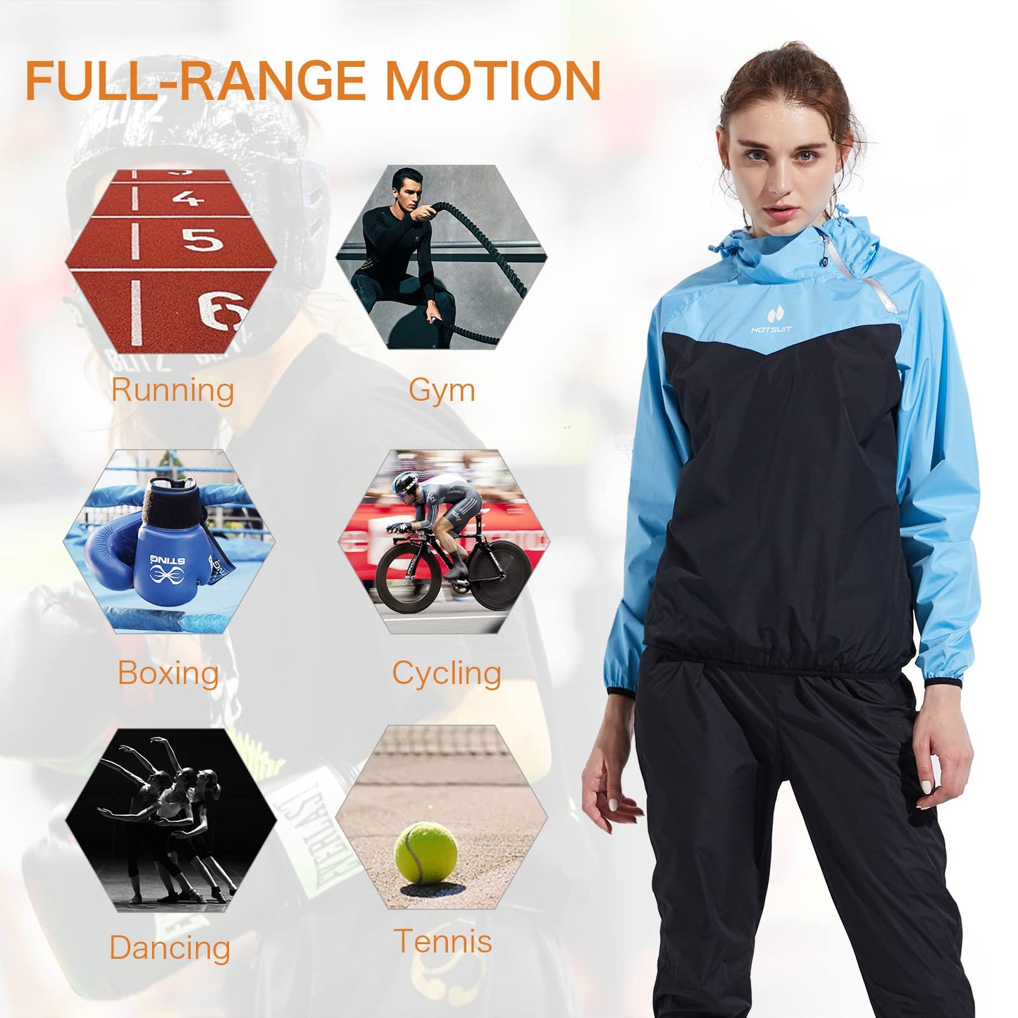 HOTSUIT Sauna Suit Women Weight Loss Gym Exercise Sweat Suits Workout Jacket, Blue, S