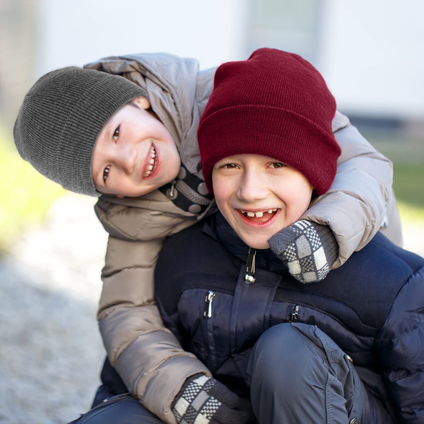 Cooraby 6 Pack Kids Winter Beanies Acrylic Knit Stretchy Beanies Caps for Boys and Girls